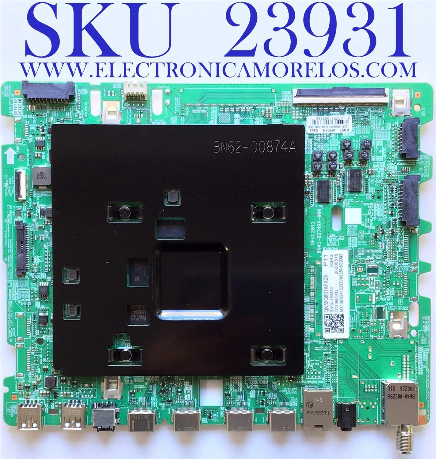 MAIN PARA SMART TV SAMSUNG QLED CON HDR RESOLUCION (3,840 x 2,160) / NUMERO DE PARTE  BN94-15333V / BN41-02749A / BN97-16592N / PANEL CY-TT055FMAV4H / MODELO QN55Q80TAFXZA AC02