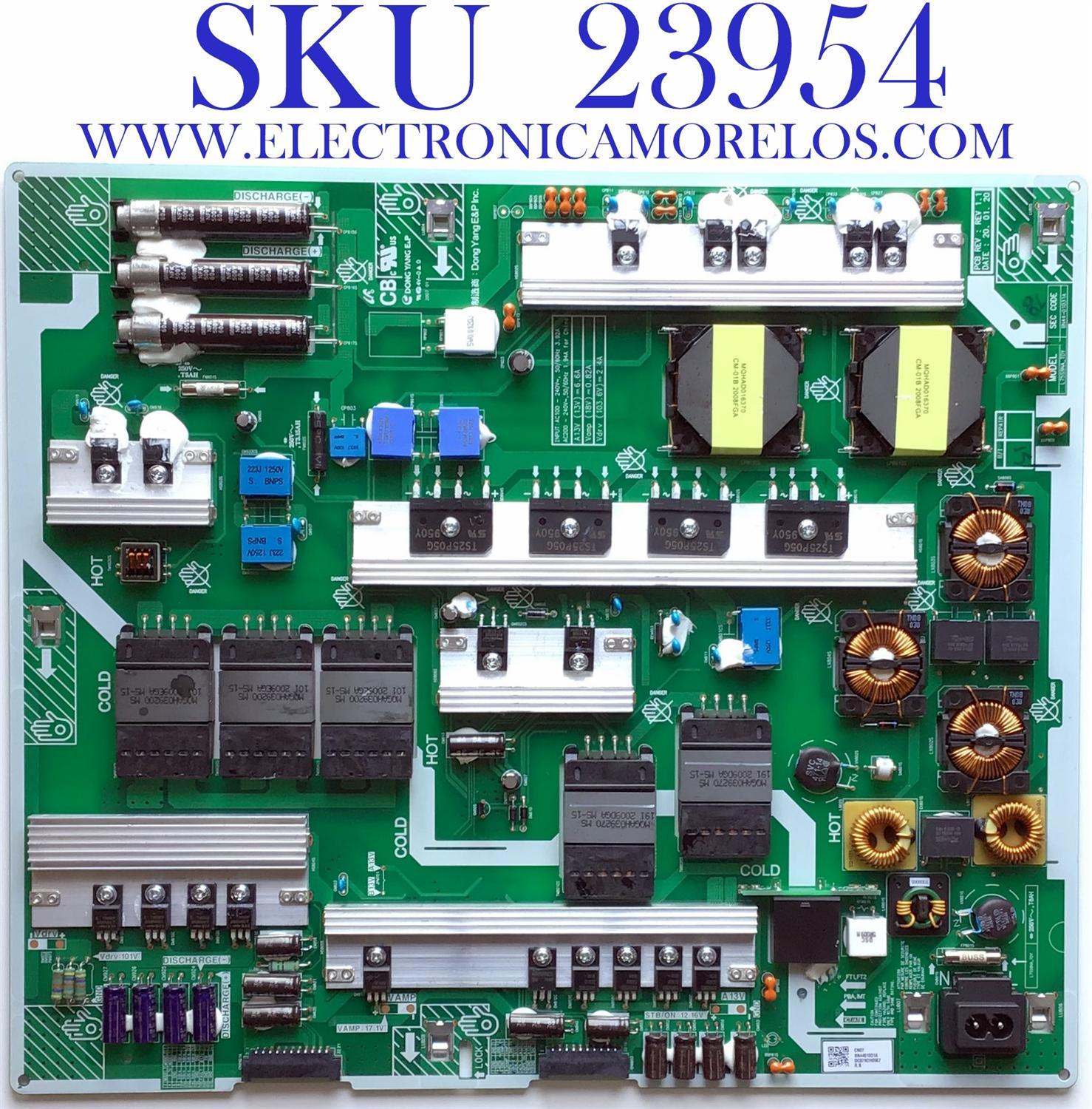 FUENTE DE PODER PARA TV SAMSUNG QLED 4K UHD SMART TV / NUMERO DE PARTE BN44-01031A / BN4401031A / L75S9NA_TDY / PANEL´S CY-TT075FLAV5H / CY-TT075FLLV9H / CY-TT075FLLV2H / MODELOS QN75Q90 / QN75Q90TAFXZA AB02 / QN75Q90TAFXZA FD05 / QN75Q90TAFXZA FA03