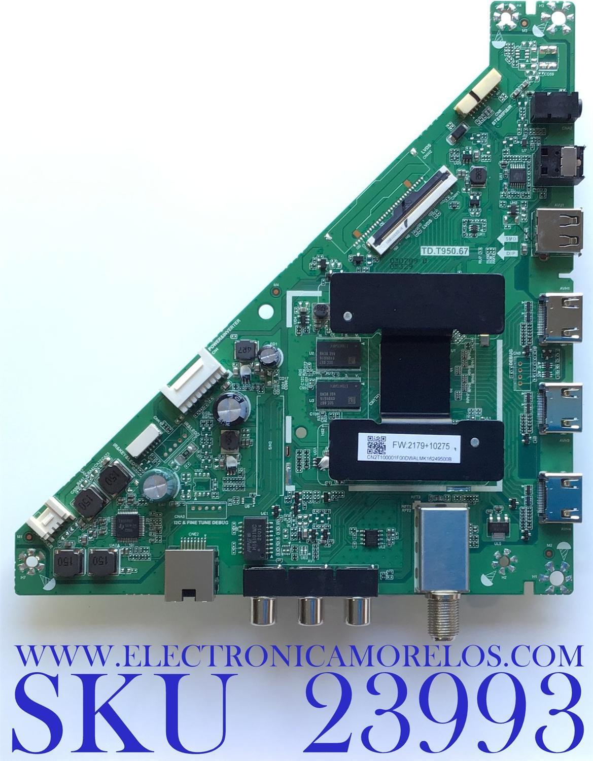 MAIN PARA TV TOSHIBA / NUMERO DE PARTE CN2T100001F / TD.T950.67 / CN2T100001F00DWALMK / PANEL K430WDCRA-VA250A6 / DISPLAY T430HVN01.0 / MODELO 43LF421U21