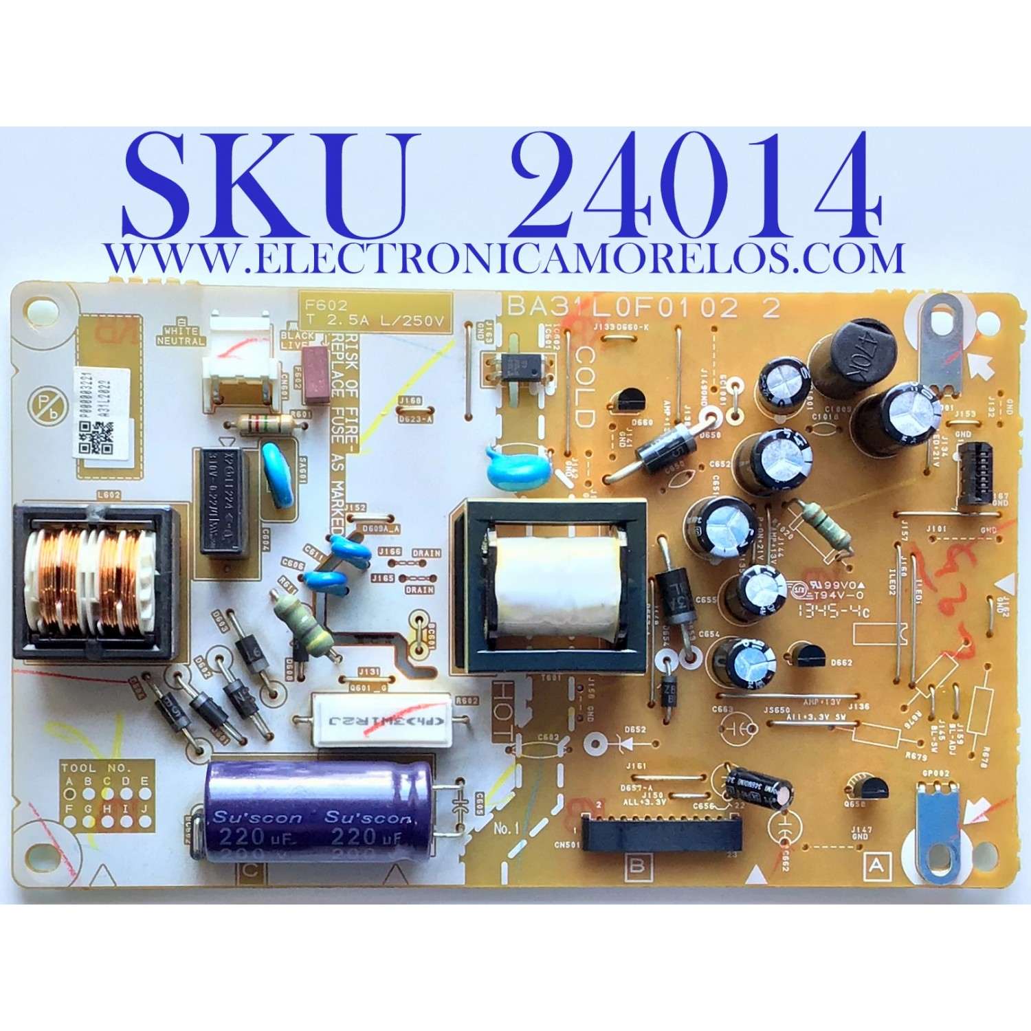 FUENTE DE PODER PARA TV PHILIPS / NUMERO DE PARTE  A31L2MPW-001 / BA31L0F0102 2 / A31L2022 / PANEL V236BJ1-P01 REV.C2 / MODELO 24PFL4508/F7