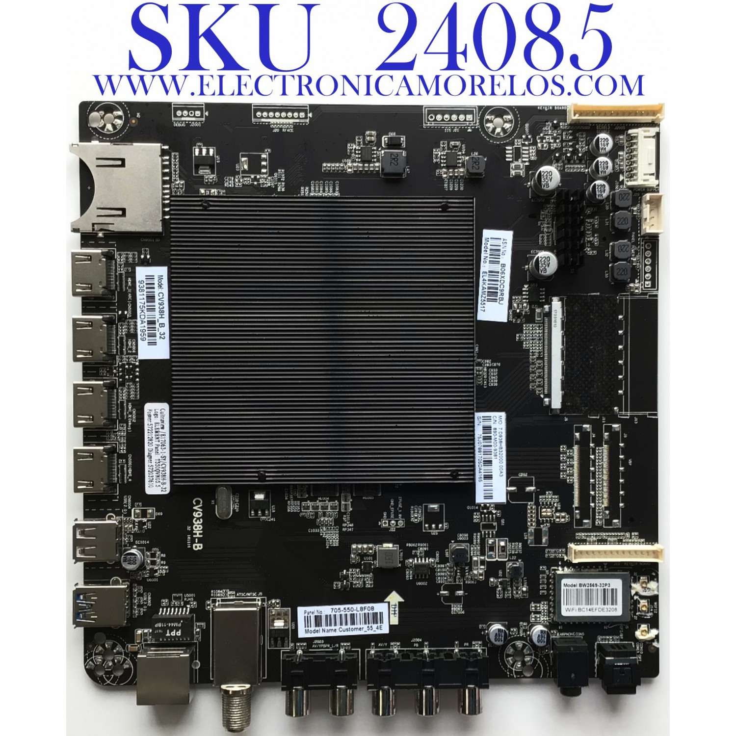 MAIN PARA TV ELEMENT / NUMERO DE PARTE 890-M00-9381 / CV938H-B / E17063-1-SY / 7.D938HB32000.00A3 / CV938H_B_32 / 705-550-L8F08 / T550QVN05.5 / PANEL T550-0UK-DLED (VER 2.V) / MODELO EL4KAMZ5517 G0V0Q5
