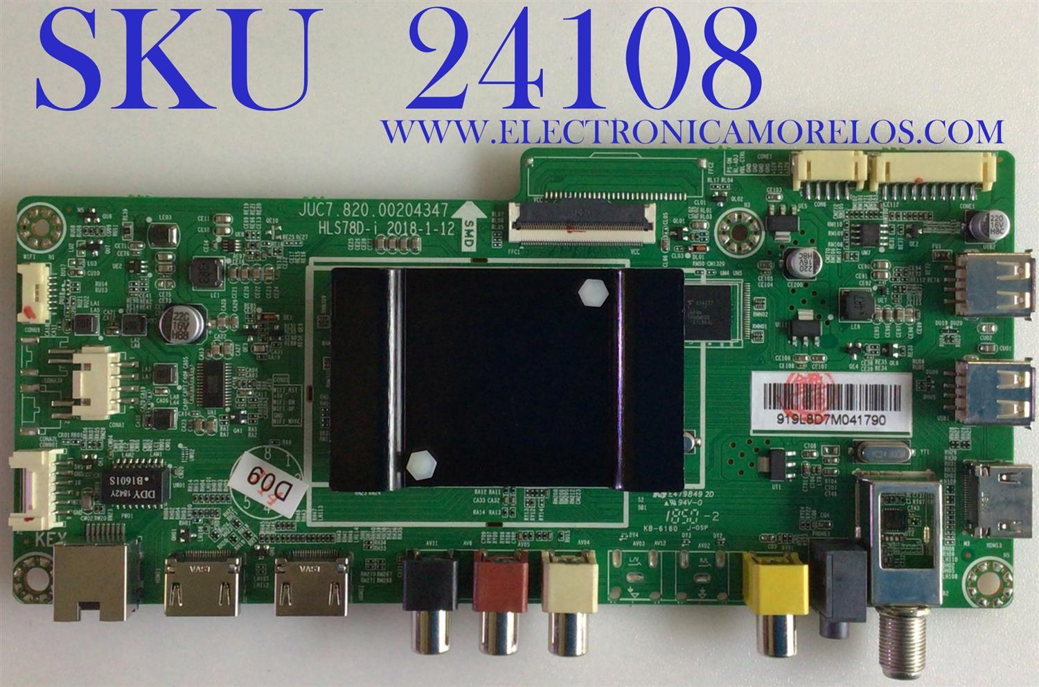 MAIN PARA TV ELEMENT / NUMERO DE PARTE 919L8D / JUC7.820.00204347 / HLS78D-I / 919L8D7M / PANEL C500F18-E61-P / MODELO E2S5018