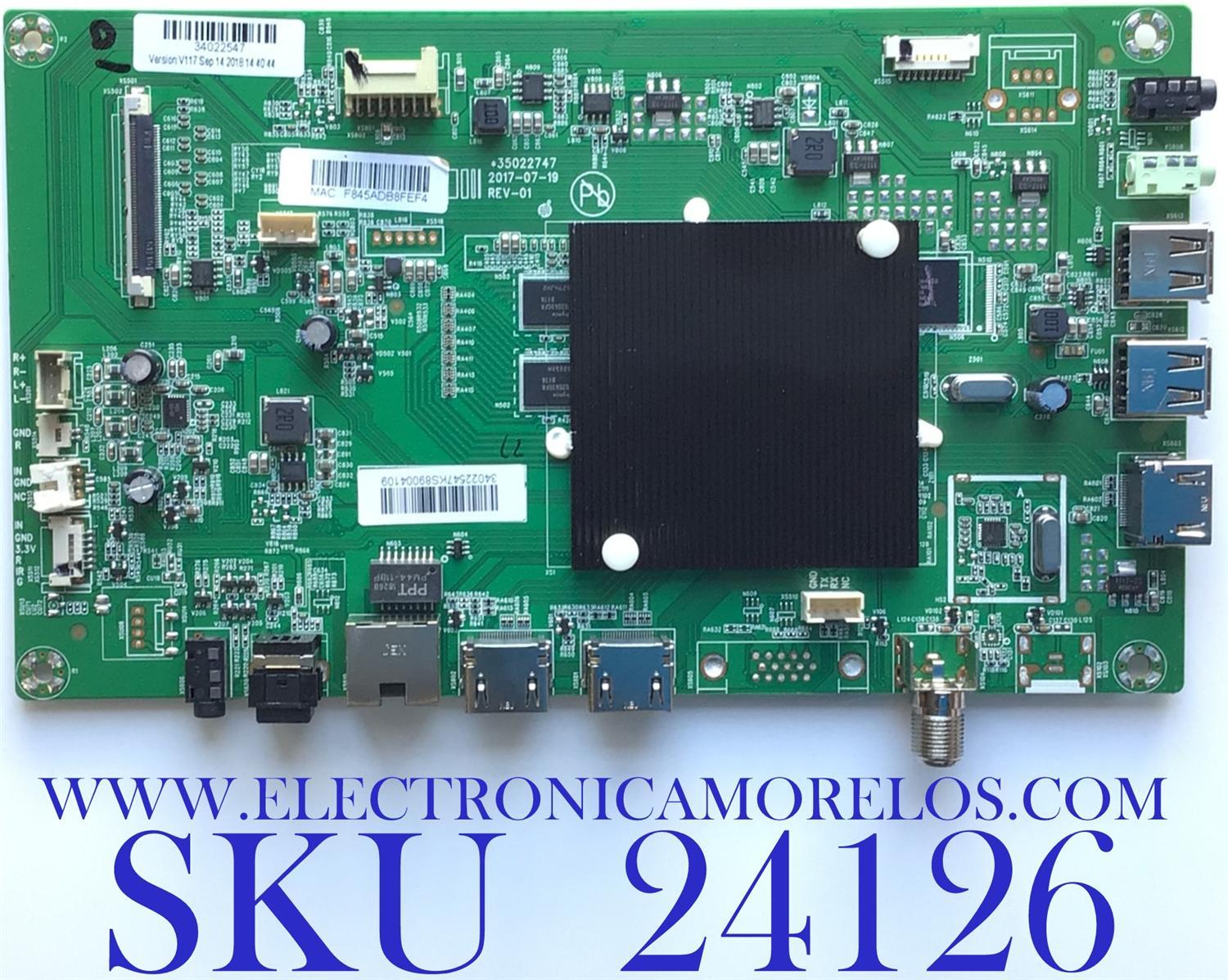 MAIN PARA TV ELEMENT 4K (3840 X 2160) HDR SMART / NUMERO DE PARTE 34022547 / 35022747 / E148158 / PANEL LC546PU2L02 / MODELO E4SW5518