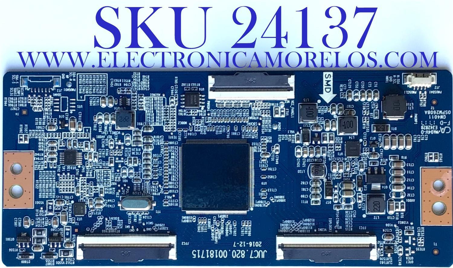 T-CON PARA TV ELEMENT / NUMERO DE PARTE 998H7PT / JUC7.820.00181715 / 0SPM2608A/ GW4011/ E342828 / GW40110SPM2608A / PANEL C500U17-E61-A(G11) / MODELO E4SW5017RKU