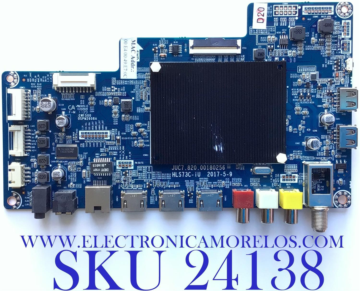 MAIN PARA TV ELEMENT NUMERO DE PARTE 998H7PT / JUC7.820.00180256 / HLS73C-UI / PANEL C500U17-E61-A(G11) / DISPLAY T500QVN03.6 / MODELO E4SW5017RKU