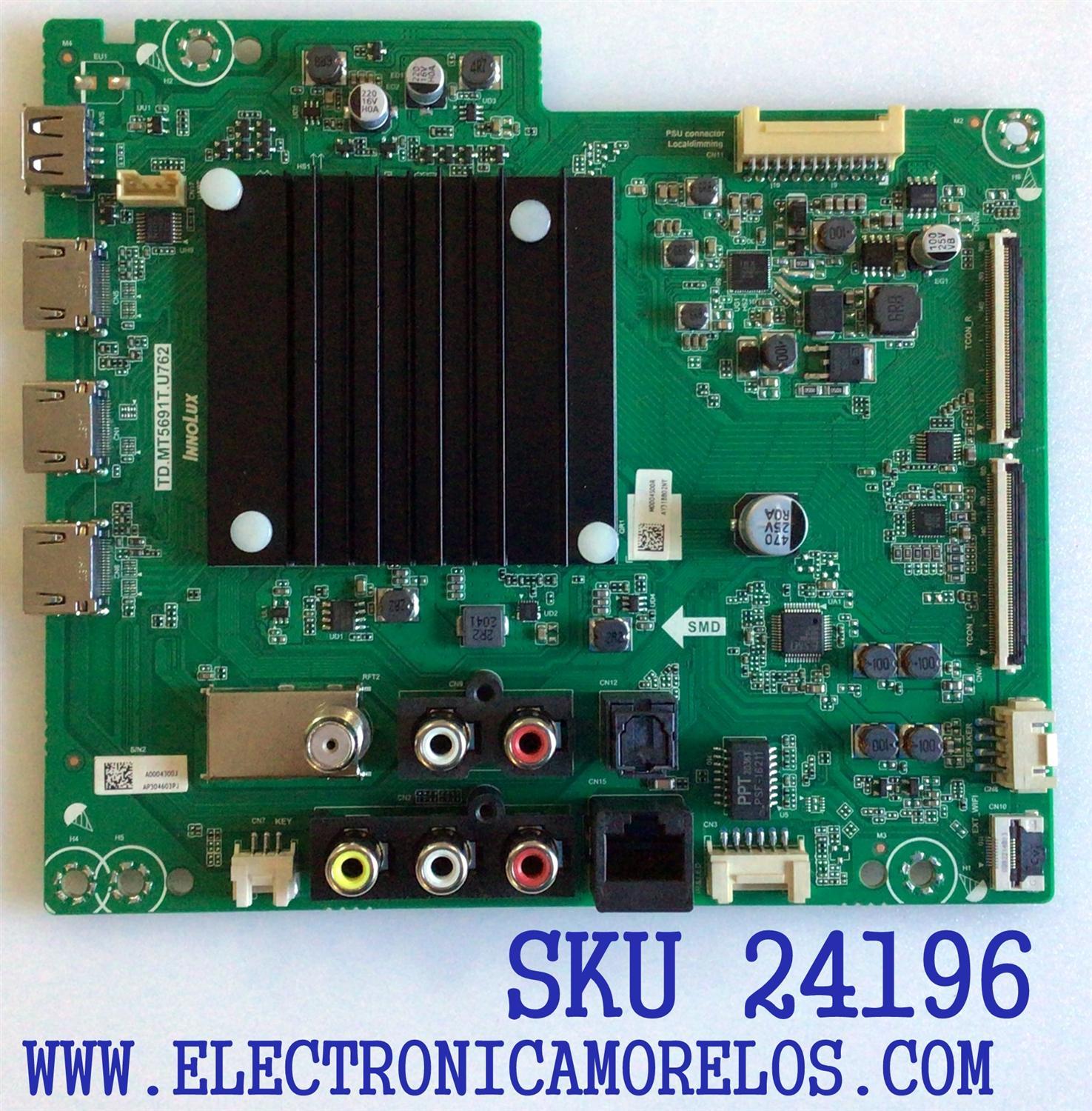 MAIN PARA TV VIZIO / NUMERO DE PARTE TD.MT5691T.U762 / A0004K00J / M0004M00R / A0003W00J / M0004D10R / M0004500R / A0004300J / PANEL V650DJ4-D03 / MODELOS V655-H9 / V655-H19 LIAIZC / ((REVISAR QUE EL PANEL Y MODELO CORRESPONDA CON SU TELEVISION))
