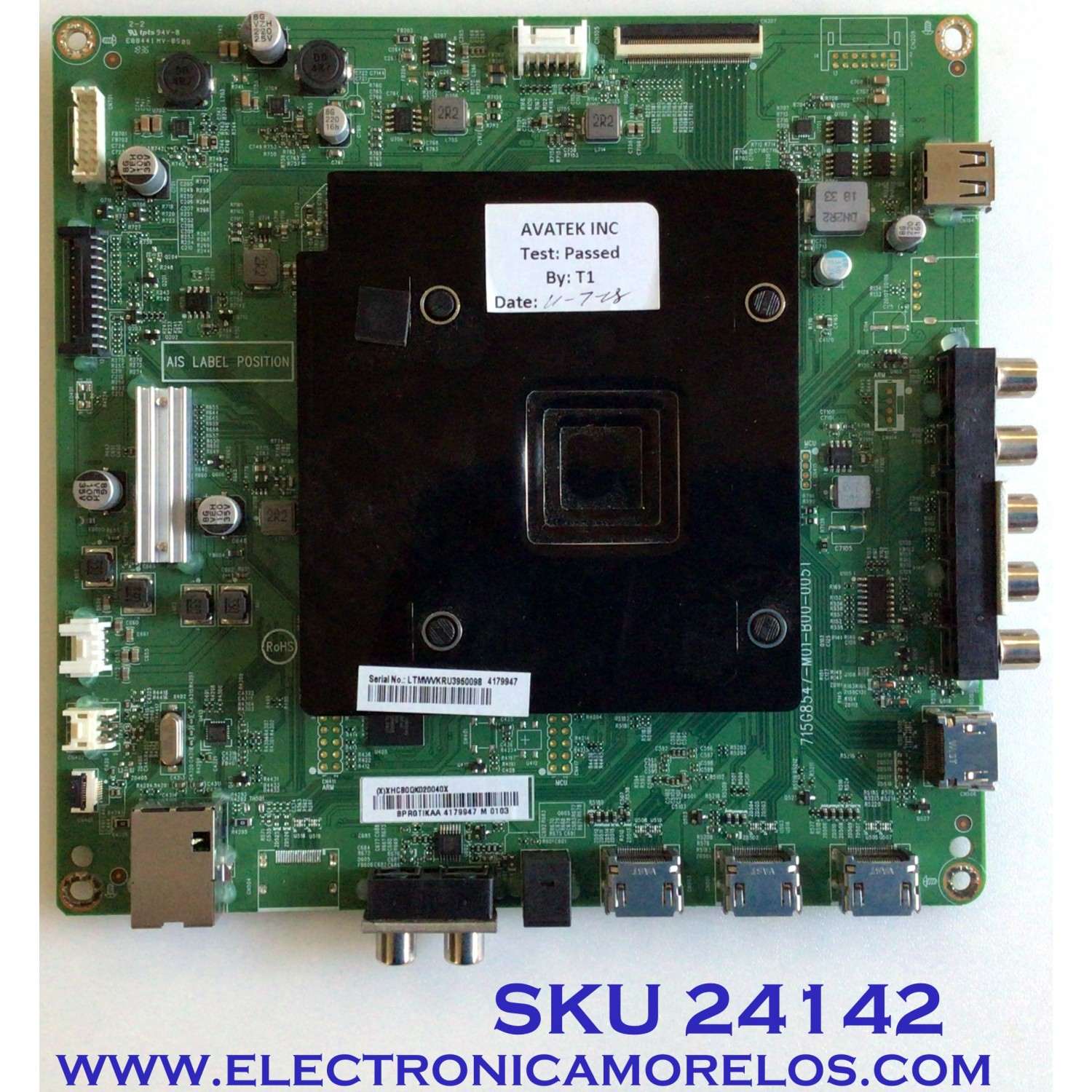 MAIN PARA TV VIZIO / NUMERO DE PARTE 756TXHCB0QK020 / XHCB0QK020 / 715G8547-M01-B00-005T / PANEL TPT650UA-QVN06.U REV:S300E / MODELO E65-E1 LTMWVKRT