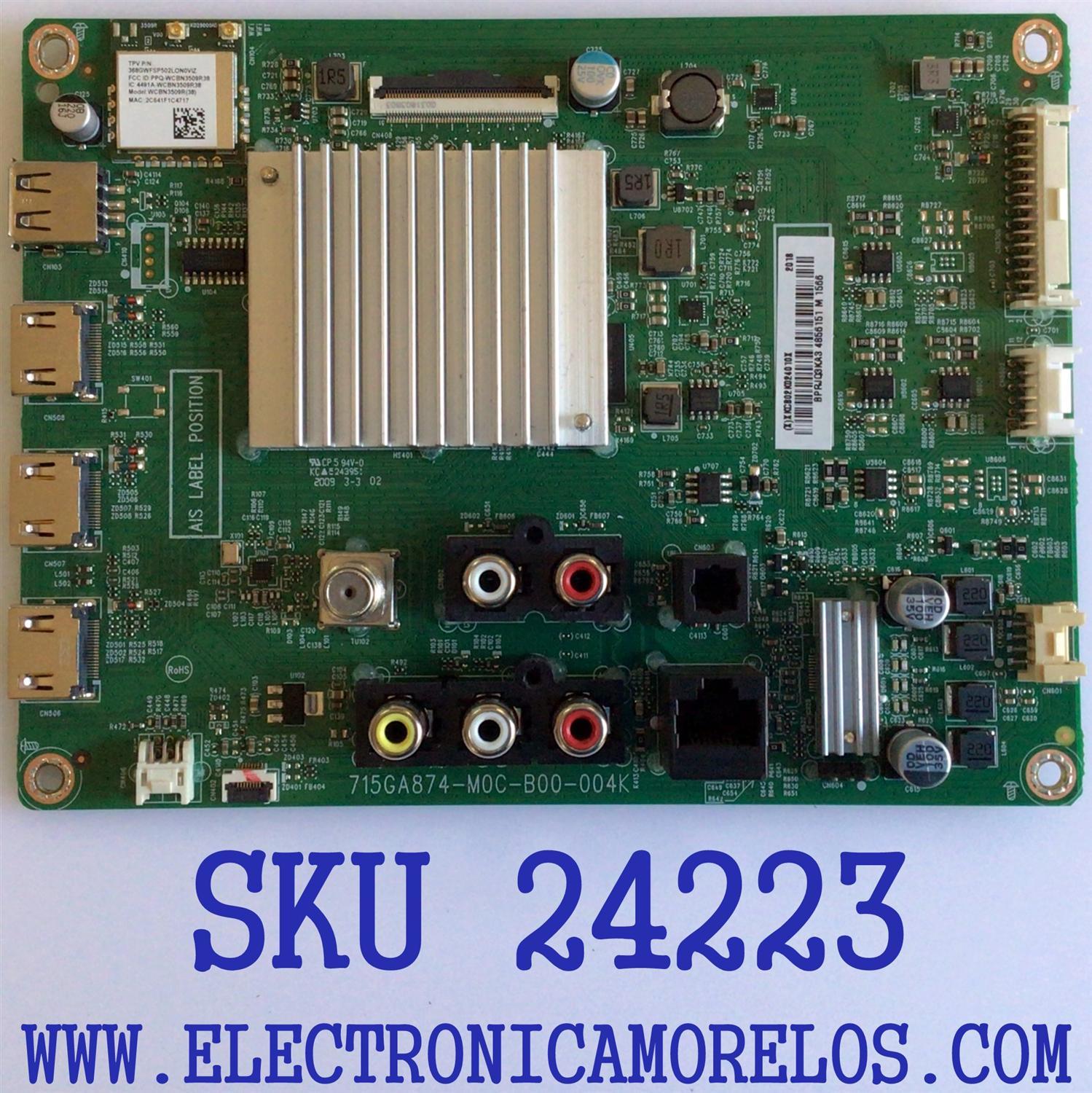MAIN PARA VIZIO 4K UHD SMART TV / NUMERO DE PARTE XKCB02K024 / 756TXKCB02K024 / 715GA874-M0C-B00-004K / 715GA874-M0C-B00-004G / PANEL´S TPT550U1-QVN05.U REV:S57B1AK / TPT550U1-QVN05.U REV:S57B1AR / MODELOS V555-H11 LTMWZHLW / V555-H1 LTCWZHQX / LMXWZHQW
