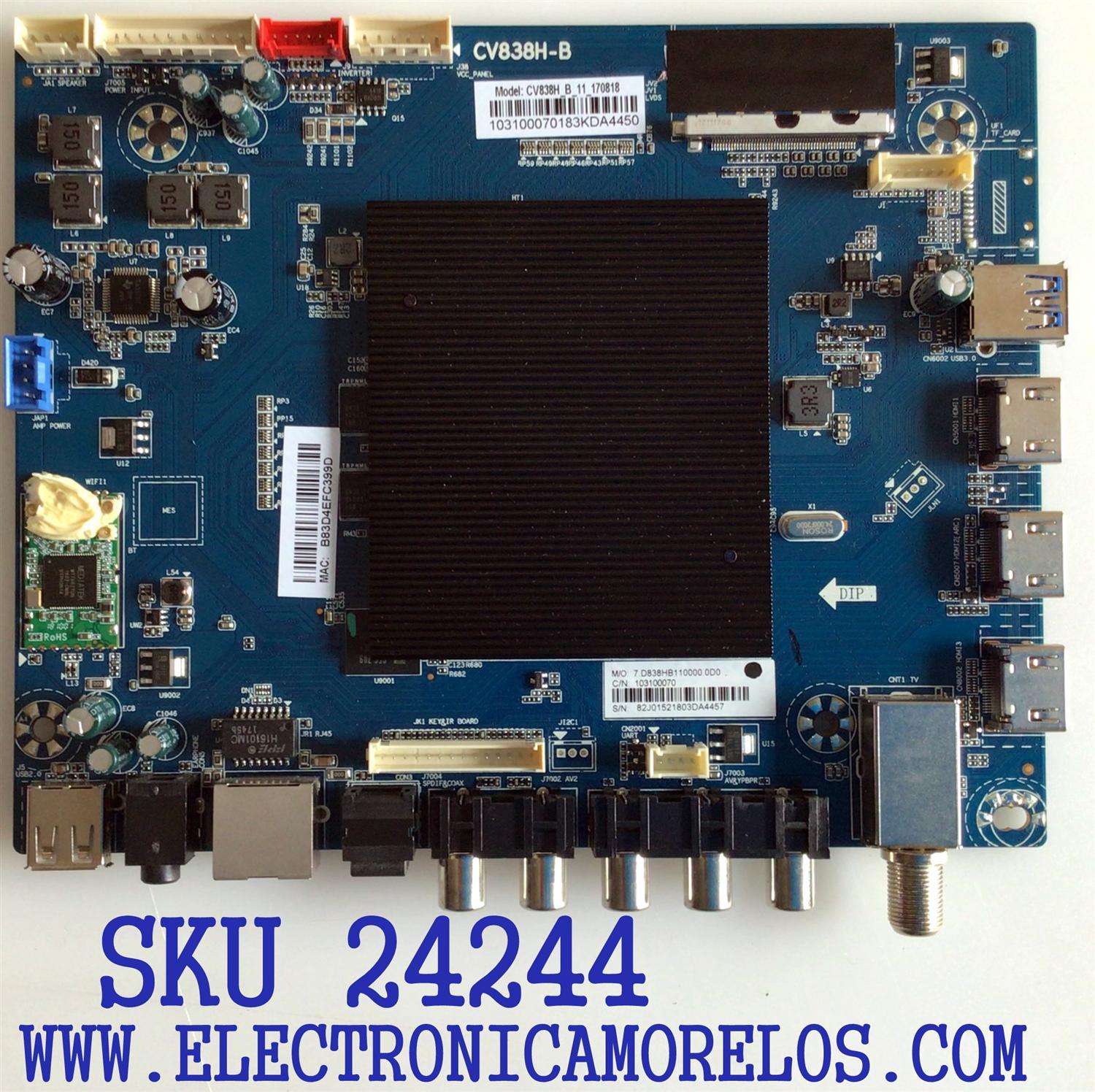 MAIN PARA TV ELEMENT / NUMERO DE PARTE E18035-SY / 103100070 / CV838H-B / 7.D838HB110000.0D0 / 82J0152 / PANEL T500-TAU-DLED / MODELO E2SW5018