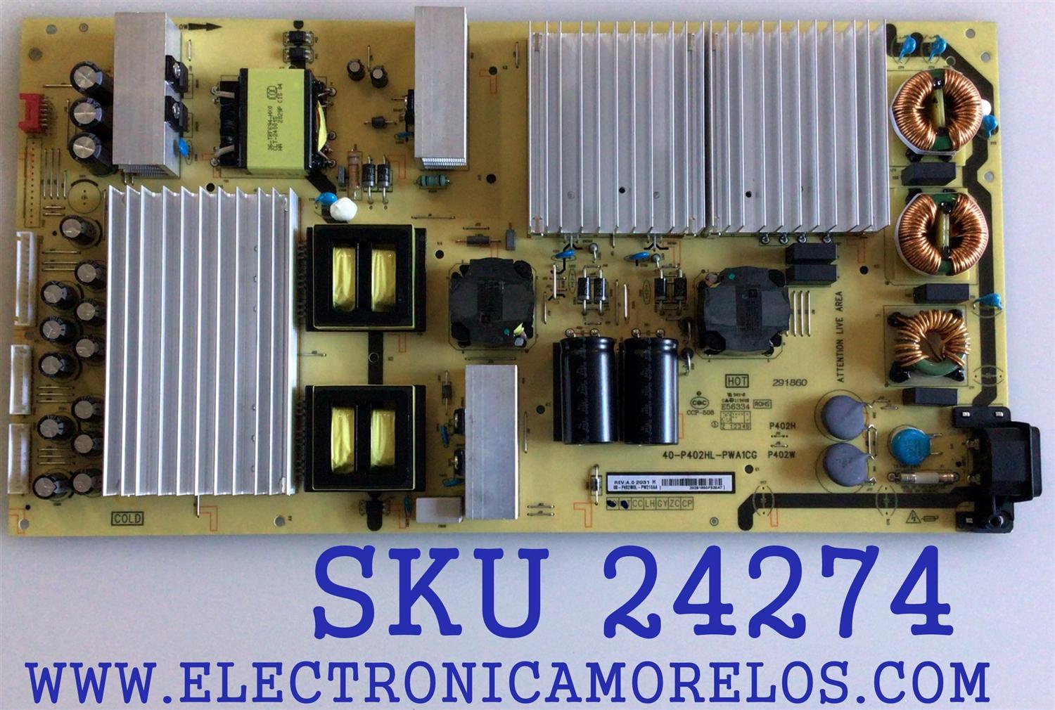 FUENTE DE PODER PARA TV TCL / NUMERO DE PARTE 08-P402W0L-PW210AA / 40-P402HL-PWA1CG / 201860 / E56334 / PANEL LVU650NDHL / MODELO 65R635
