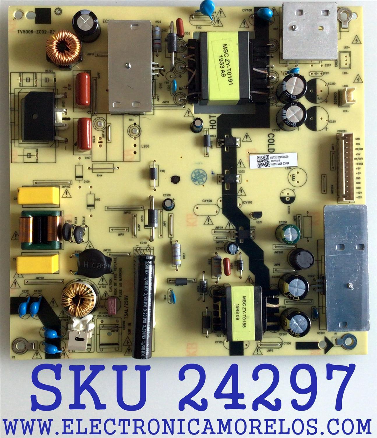 FUENTE DE PODER PARA TV WESTINGHOUSE / NUMERO DE PARTE 1010374405 / TV5006-ZC02-02 / 20200316 / 2010063385 / E021M431-H1 / PANEL ST4251D01-3 / MODELO WR43UT4019