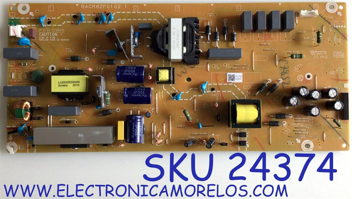 FUENTE DE PODER PARA TV SANYO / NUMERO DE PARTE AC78SMPWT / BACR8ZF0102 1 / PANEL HV650QUB-N9E / MODELO FW65R70F A 