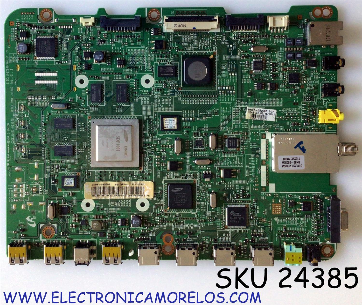 MAIN PARA TV SAMSUNG / NUMERO DE PARTE BN94-04359S / BN41-01587B / BN97-05205B / SUSTITUTAS BN94-04359K / BN94-05038L / BN94-04359N / BN94-04359P / PANEL LD460CSC-C1 / MODELO UN46D6420 / UN46D6420UFXZA CN01 / MAS PARTES SUSTITUTAS EN DESCRIPCION
