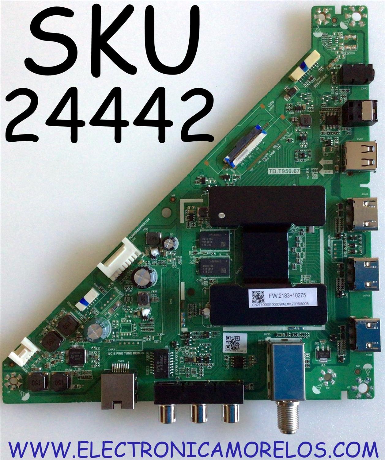 MAIN PARA SMART TV TOSHIBA 4K UHD / NUMERO DE PARTE CN2T1000010 / TD.T950.67 / CN2T100001000DWALMK27F50800B / N20062315-0A02810 / PANEL K320WDCRA-HN200A4 / MODELO 32LF221U21