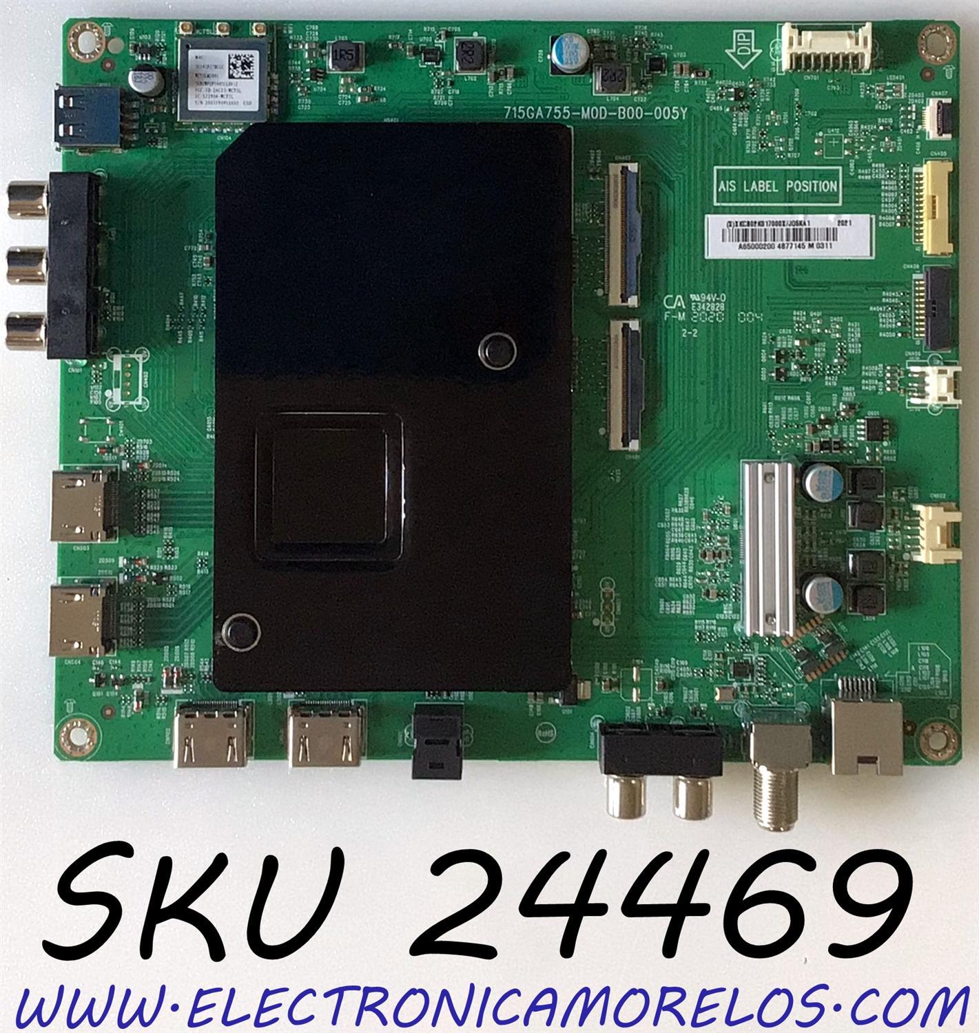 MAIN PARA TV VIZIO 4K SMART TV QUANTUM COLOR / NUMERO DE PARTE 756TXKCB02K017 / 715GA755-M0D-B00-005Y / XKCB02K017 / (X)XKCB02K017000X / XKCB02K0170 / PANEL T650QVF09.5 / MODELO P65Q9-H1 / P65Q9-H1 LTYAZNKW
