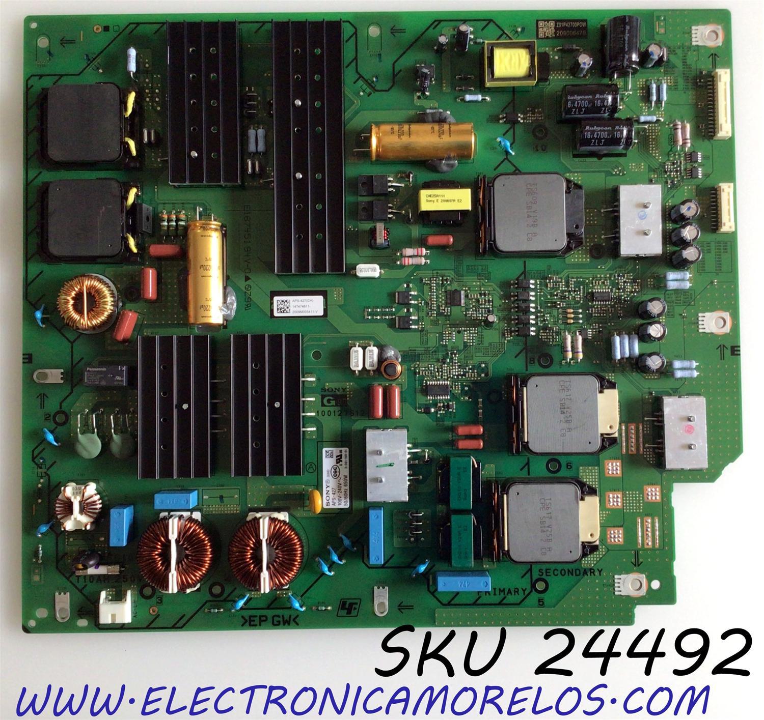 FUENTE DE PODER PARA TV SONY / NUMERO DE PARTE 1-474-746-11 / 100127612 / 147474611 / APS-427(CH) / 209006479 / APS-427 / PANEL LE650AQP (AM)(A1) / MODELO XBR-65A9G / XBR65A9G