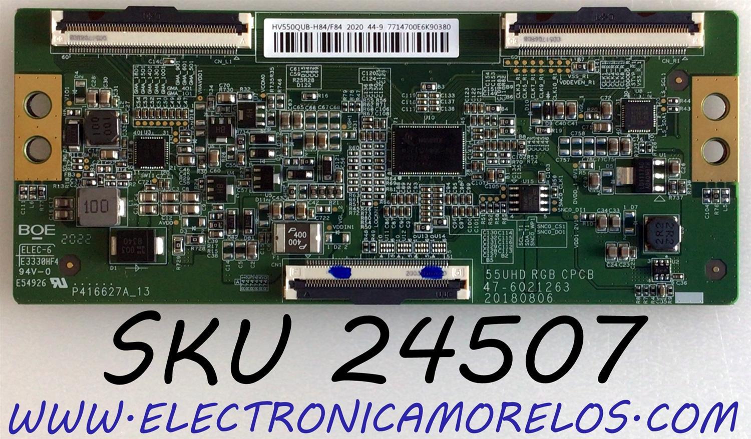T-CON PARA TV PHILIPS 4K UHD ROKU SMART TV / NUMERO DE PARTE HV550QUB-H84/F84 / 47-6021263 / HV550QUB-H84 / 20180806 / 44-97714700E / 55UHD RGB CPCB / 44-9 7714700E6K90380 / PANEL UCFR1XT / MODELO 55PFL4864/F7 / 55PFL4864/F7 A ME3A