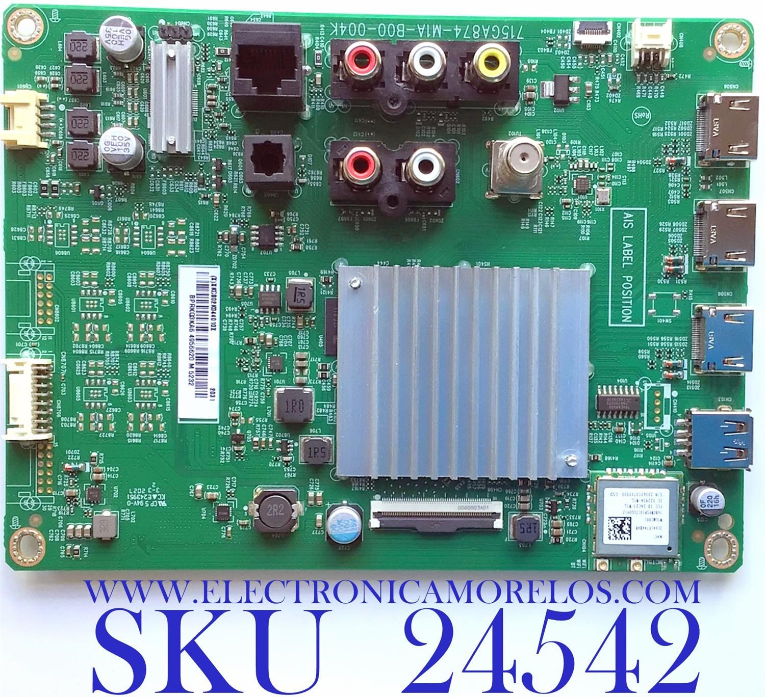 MAIN PARA TV VIZIO 4K HDR SMART TV / NUMERO DE PARTE XKCB02K044 / 756TXKCB02K044 / 715GA874-M1A-B00-004K / (X)XKCB02K044010X / XKCB02K0440 / PANEL TPT580B5-U1T01.D REV:S01AU / DISPLAY CV580U1-T01 / MODELO V585X-H1 / V585X-H1 LTMHB9