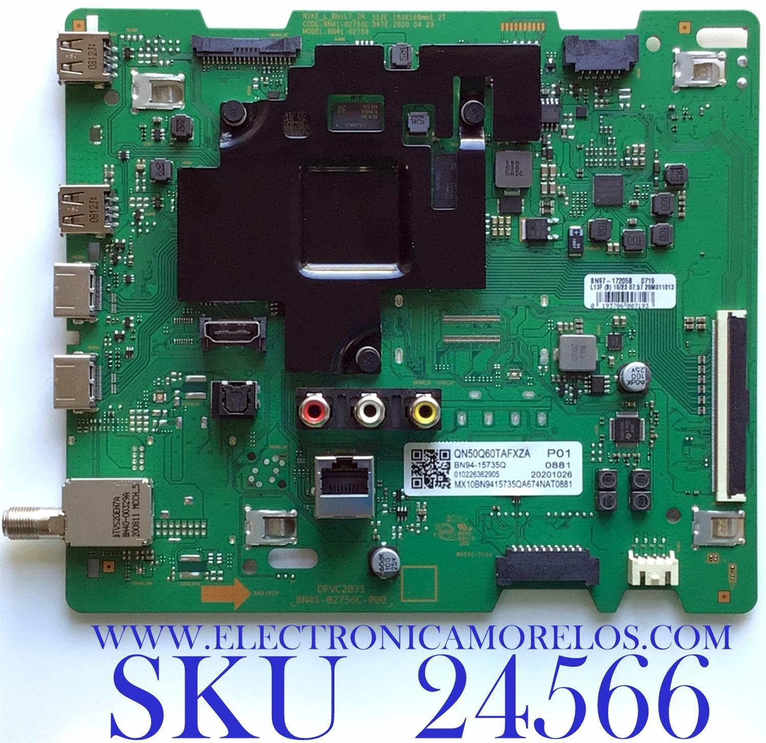 MAIN ORIGINAL PARA TV SAMSUNG ORIGINAL 4K UHD HDR QLED SMART TV / NUMERO DE PARTE BN94-15735Q / BN41-02756C / BN97-17205B / 10226362905 / 20201026 / PANEL CY-RT050HGPV4H / DISPLAY CC500PV6D VER.01 / BN96-50357A / QN50Q60TAFXZA / QN50Q60TAFXZC