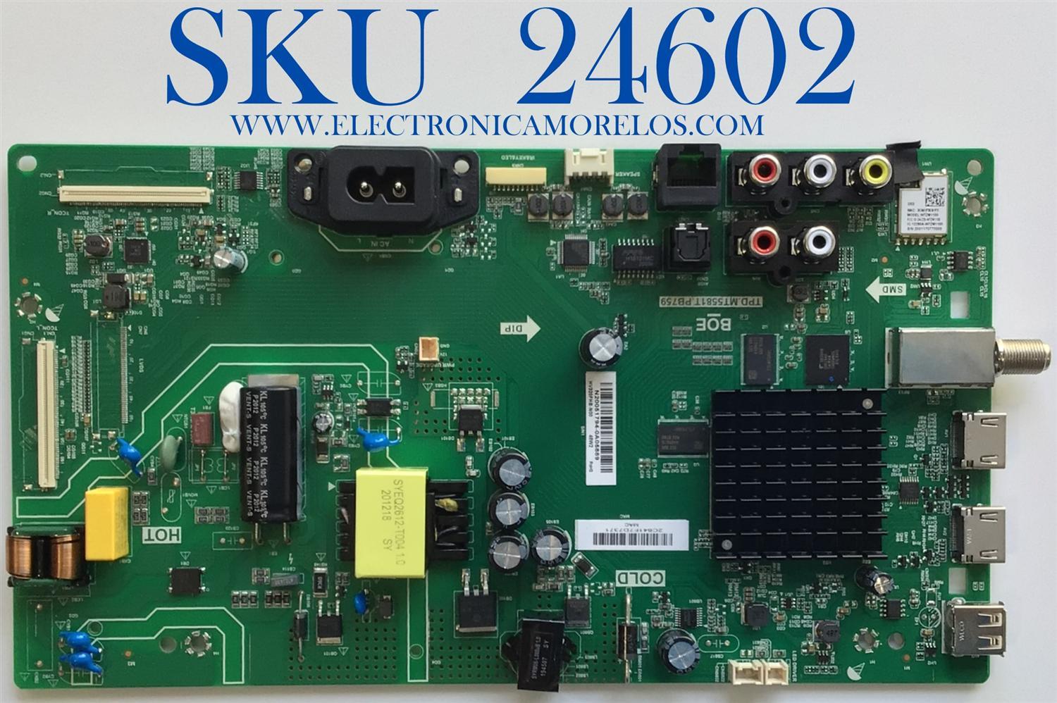 MAIN PARA TV VIZIO / NUMERO DE PARTE 60103-00618 / TPD.MT5581T.PB759 / N20051794-0A05889 / 60103-00618 / PANEL BOEI320WU1 / DISPLAY HV320FHB-N00 / MODELO D32F-G4 LBVFQPMW