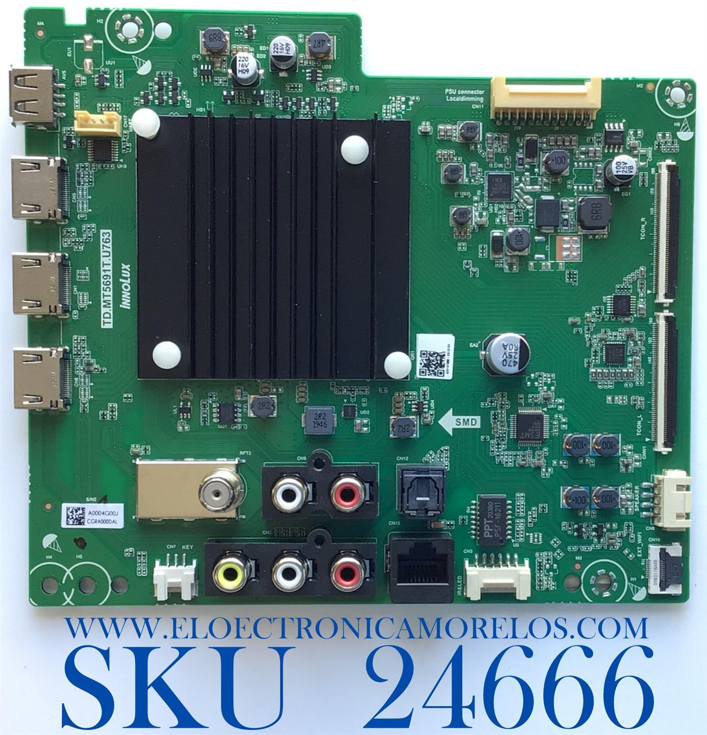 MAIN PARA TV VIZIO 4K SMART TV / NUMERO DE PARTE TD.MT5691T.U763 / 2605M66A0 / E203640 / A0004 / PANEL V500DJ6 / MODELOS V505-H9 LIAIZB / LIAIZBTW / V505-H19 LIAIZB / LIAIZR / ((NOTA IMPORTANTE:CHECAR QUE EL PANEL Y MODELO CORRESPONDA CON SU TELEVISION))