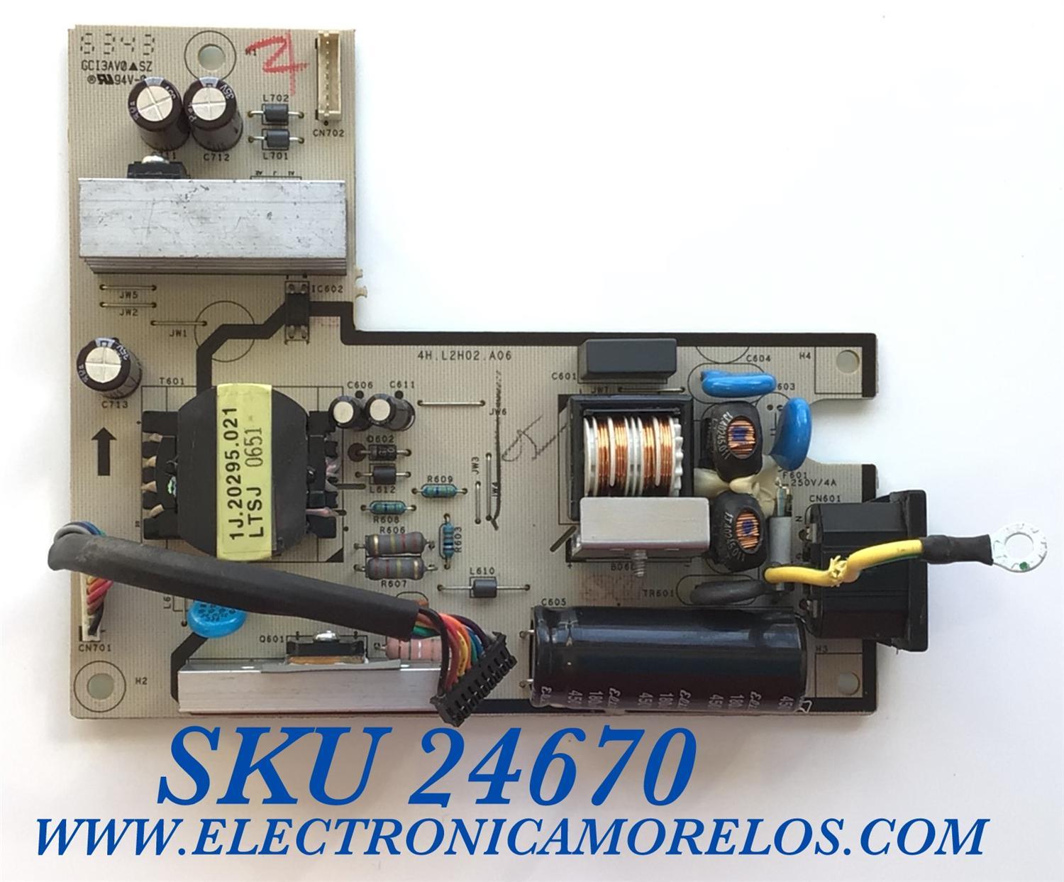 FUENTE DE PODER PARA MONITOR DELL / NUMERO DE PARTE 5EL2H02001 / 4H.L2H02.A06 / 89PLP9D / 366652 / PANEL LM201U05 / MODELO 2007FPB