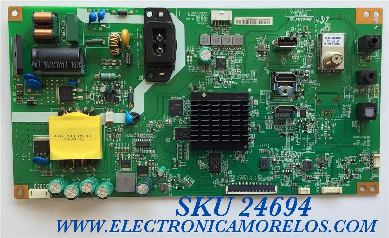 MAIN PARA TV VIZIO / NUMERO DE PARTE 6M03M0000J00R / KB-6160 / A06A44D901E3 / 99PAF383800S700001 / PANEL V236BJ1-LE2  REV.C1 / MODELOS D24H-G9 / D24H-G9 LINIXSCU