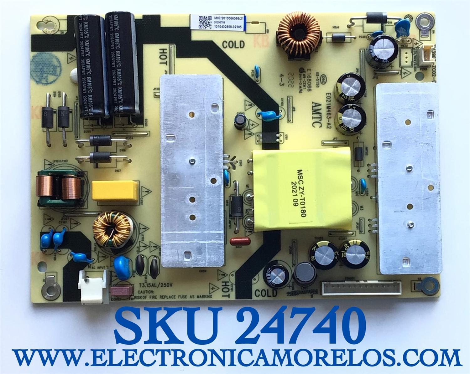 FUENTE DE PODER ORIGINAL PARA TV INSIGNIA / 514C3903M07 / TV3903-ZC02-01 / E021M463-A2 / 1010402858 / M07/2010066566/21 / 20200709 / PANEL LC390TA2A / MODELO NS-39DF310NA21