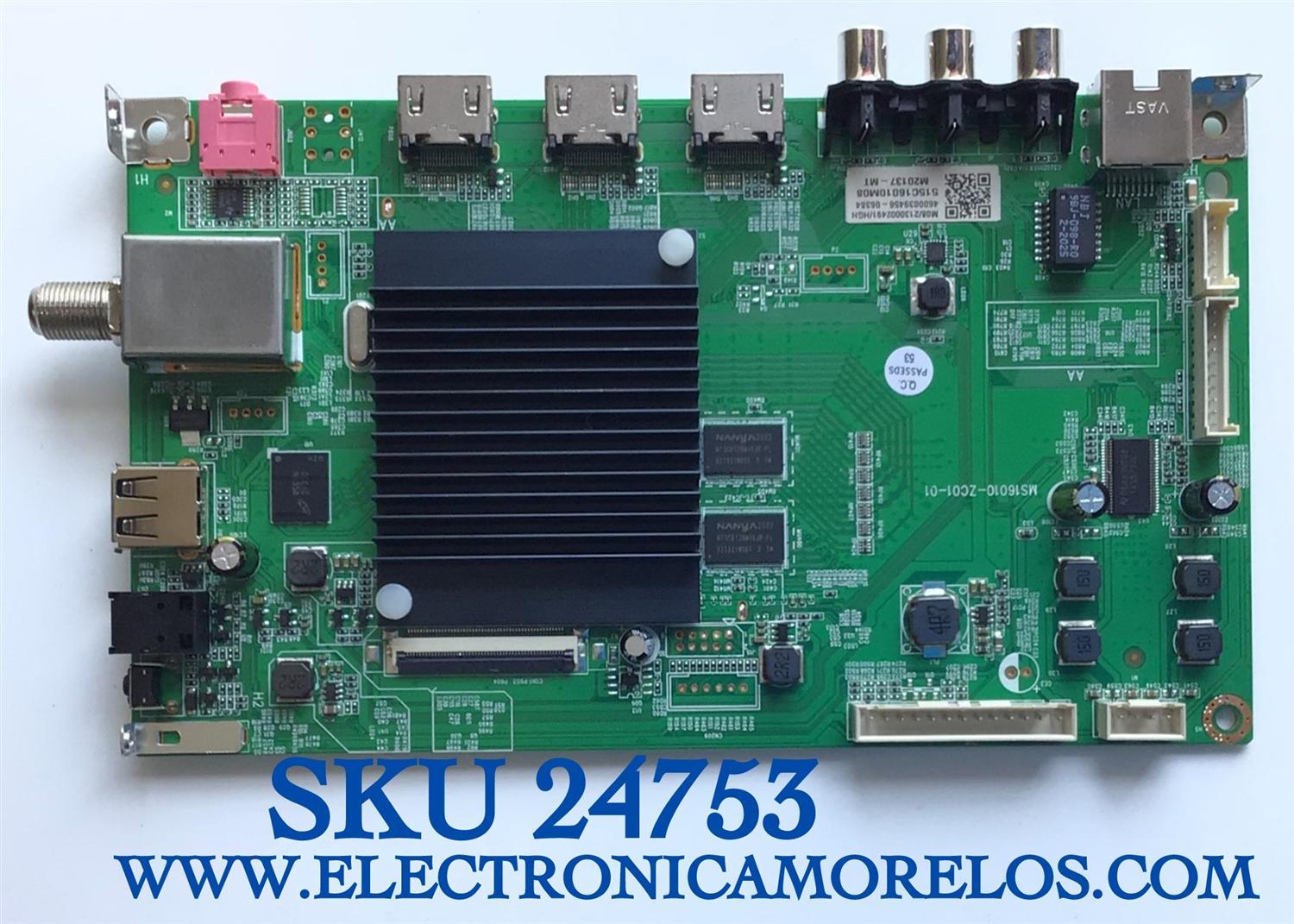 MAIN PARA TV ONN·ROKU TV 4K UHD HDR SMART TV (50) / NUMERO DE PARTE MS16010-ZC01-01 / 2E01413C0 / 515C16010M08 / PANEL´S CC500PV3D / T500QVN04 / MODELO 100012585 / DISPLAY T500QVN03.7 / ((REVISAR QUE EL PANEL Y MODELO CORRESPONDA CON SU TELEVISION))