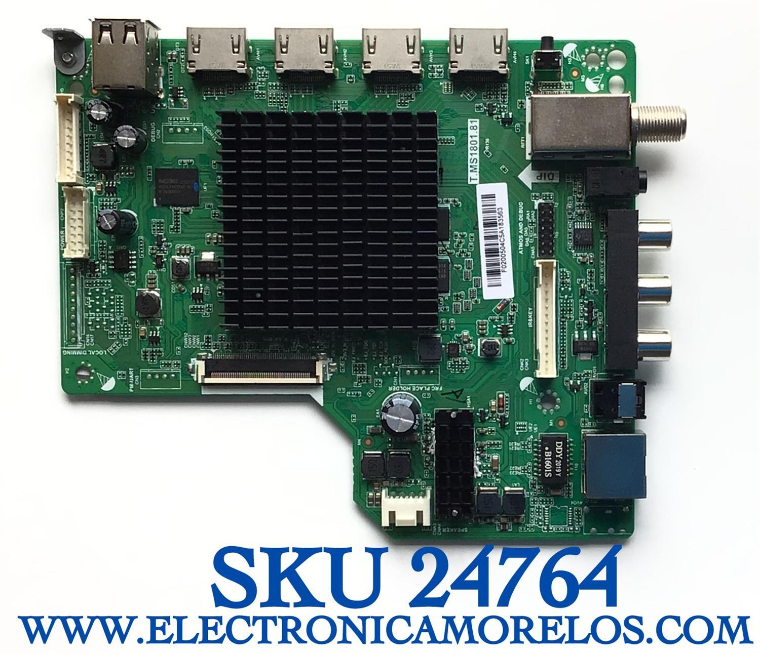 MAIN PARA TV ONN·ROKU TV 4K UHD HDR SMART TV (70) / NUMERO DE PARTE 515Y18010M02 / T.MS1801.81 / 536D7006PU1A / PANEL JE695R3HB9L / MODELO 100012588 / ((NOTA IMPORTANTE:CHECAR QUE EL PANEL Y MODELO CORRESPONDA CON SU TELEVISION))