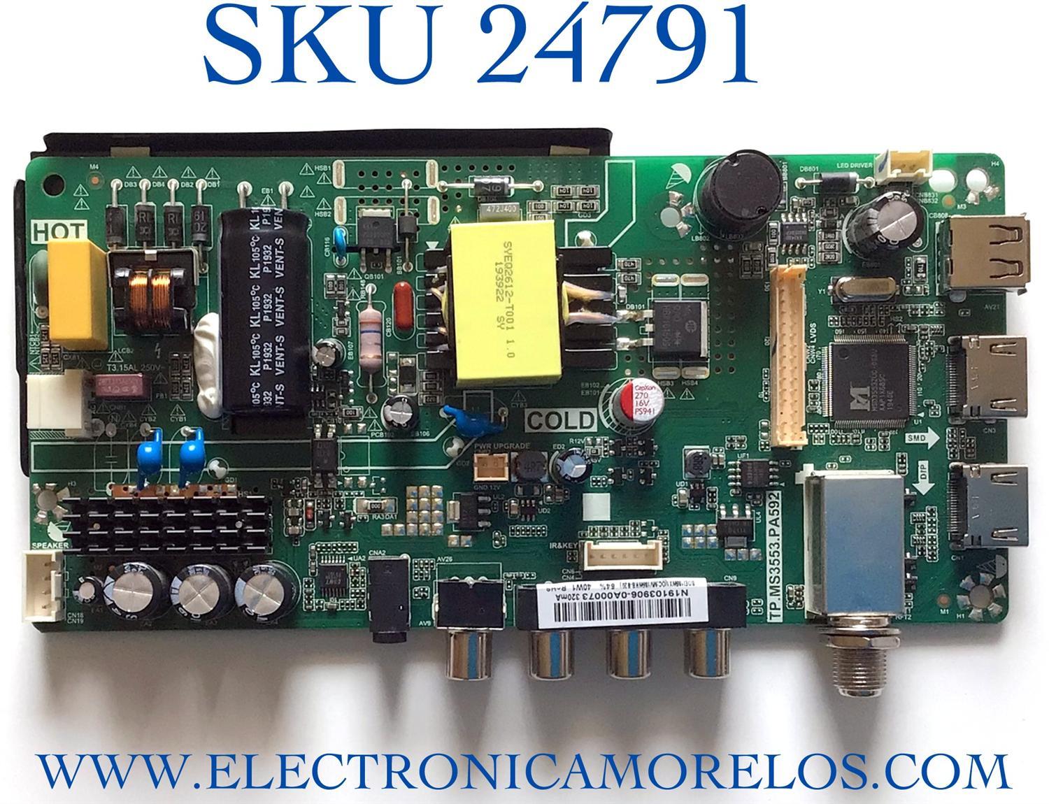 MAIN FUENTE PARATV INSIGNIA / NUMERO DE PARTE 	NS-19D310NA19 / TP.MS3553.PA592 / N18103433 / 3200559934 / 320045532110005 / 20171220_102909 / BOEI185WX1 / MV185WHB / PANEL BOEI185WX1_M / 6D19C03 / DISPLAY MV185WHB-N20 / MODELO NS-19D310NA19