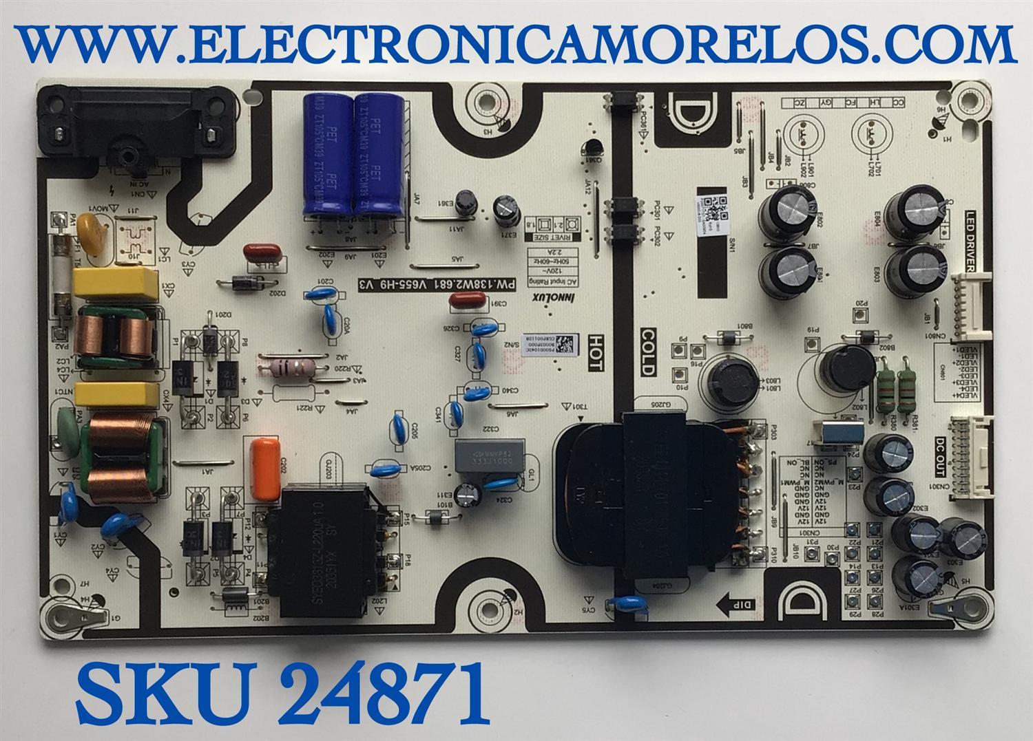 FUENTE PARA TV VIZIO NUMERO DE PARTE P500D104DC  / PW.138W2.681_V655-H9_V3 / B0003F000 / CGRP0011DR / PANEL V500DJ6-D03 / MODELO M506X-H9 LIAIB8DW