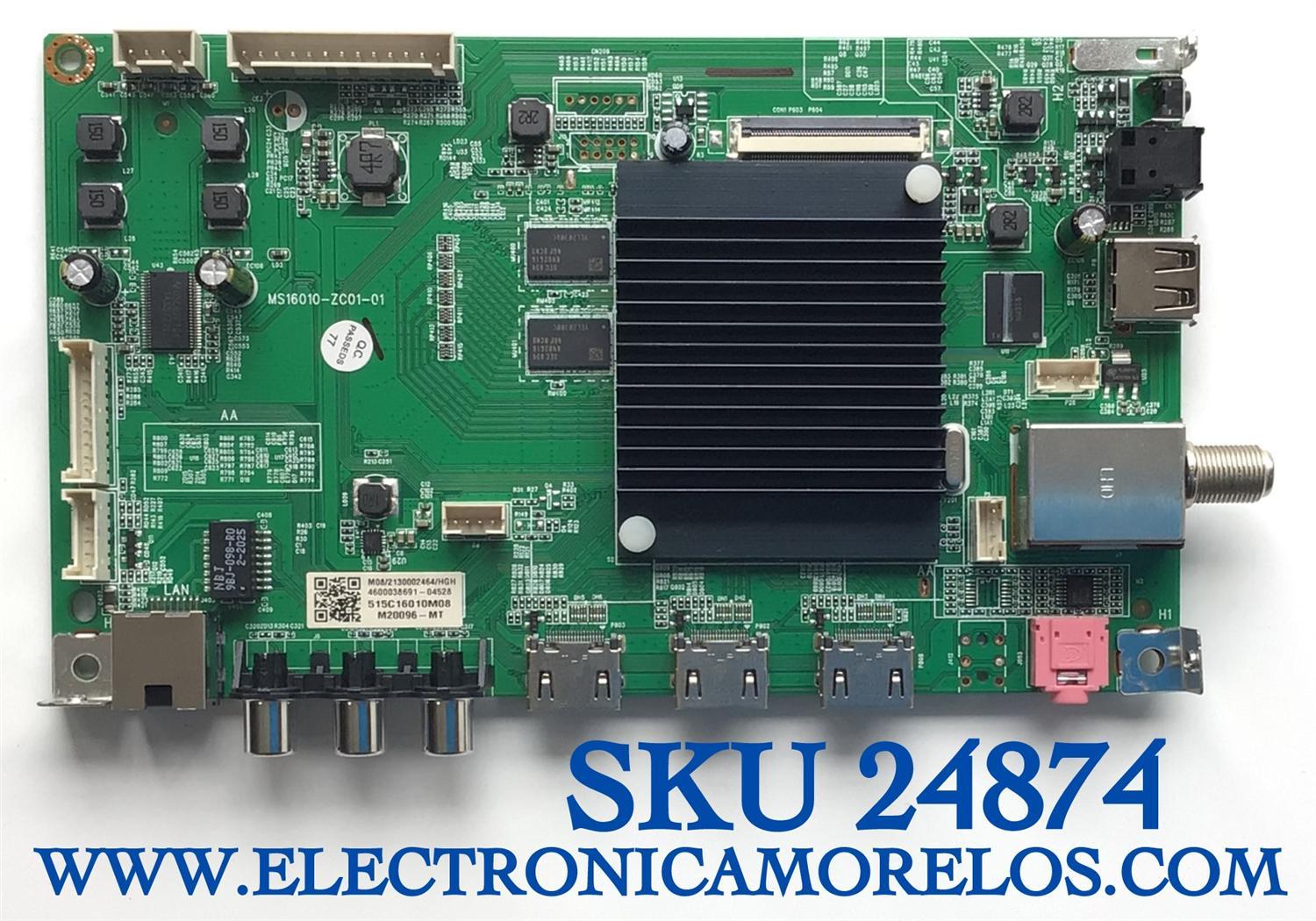 MAIN PARA TV ONN·ROKU TV 4K UHD HDR SMART TV (60) / NUMERO DE PARTE 515C16010M08 /  MS16010-ZC01-01 / 2E01413C0 / M20096-MT / PANEL JE601R3HB3F / MODELO 100024699 / ((NOTA IMPORTANTE:CHECAR QUE EL PANEL Y MODELO CORRESPONDA CON SU TELEVISION))