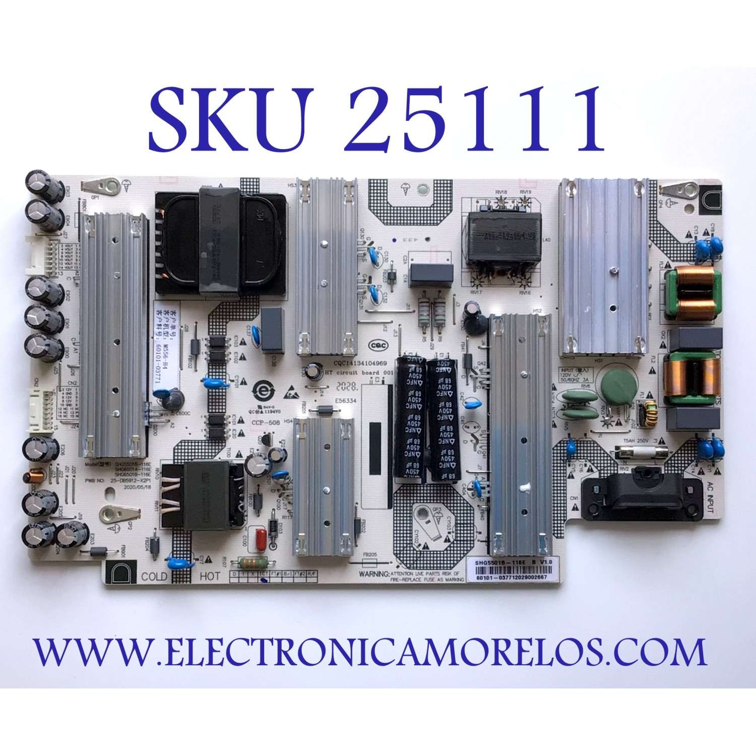 FUENTE DE PODER PARA TV VIZIO QUANTUM 4K UHD HDR SMART TV / NUMERO DE PARTE 60101-03771 / SHG5501B-116E / CQC14134104969 / 25-DB5912-X2P1 / PANEL´S  TV19720104_M556-H4 / TV19720108_M556-H4 / MODELO M556-H4 / M556-H4 LBPFB5