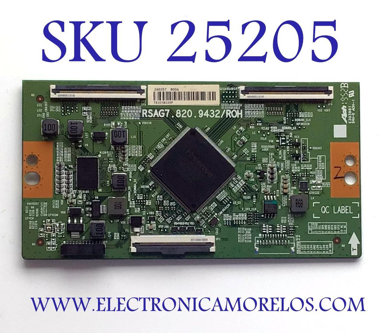 T-CON PARA TV HISENSE QLED / NUMERO DE PARTE 260257 / RSAG7.820.9432/R0H / TX201B225P / B006 / PANEL JHD550X3U81-TA\S0\FJ\GM\ROH / DISPLAY ST5461D13-2 VER.2.2 / MODELO 55H8G