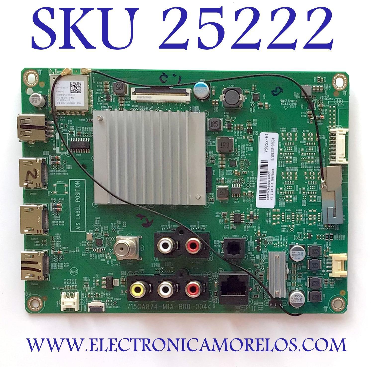 MAIN PARA SMART TV VIZIO 4K CON HDR RESOLUCION (3840 X2160) NUMERO DE PARTE 905TXKSA580 / 715GA874-M14-B00-004K / 87308133 / 905TXKSA58001100CX / PANEL TPT580B5-U1T01.D    REV:S01BG / REV:S01AU / MODELOS V55X-H1 / V55X-H1 LTCHB9AW /  V585X-H1 LTMHB9AW