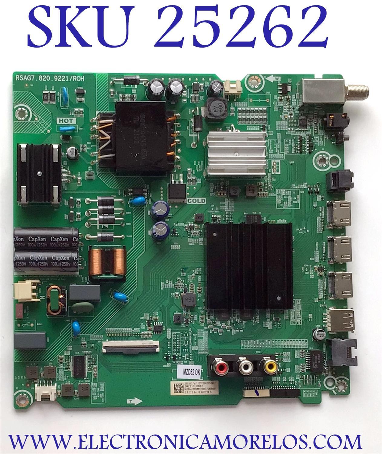 MAIN FUENTE (COMBO) PARA TV HISENSE·ROKU TV 4K·UHD·HDR / NUMERO DE PARTE 290317 / RSAG7.820.9221/ROH / HU58A6109FUWR(1000) / 280868 / HU58A6109FUWR / 2DE37249E / PANEL HD580X1U91-L1/WG\S1\GM\ROH / MODELO 58R6E3 / 58R6E3 58A6109FUWR