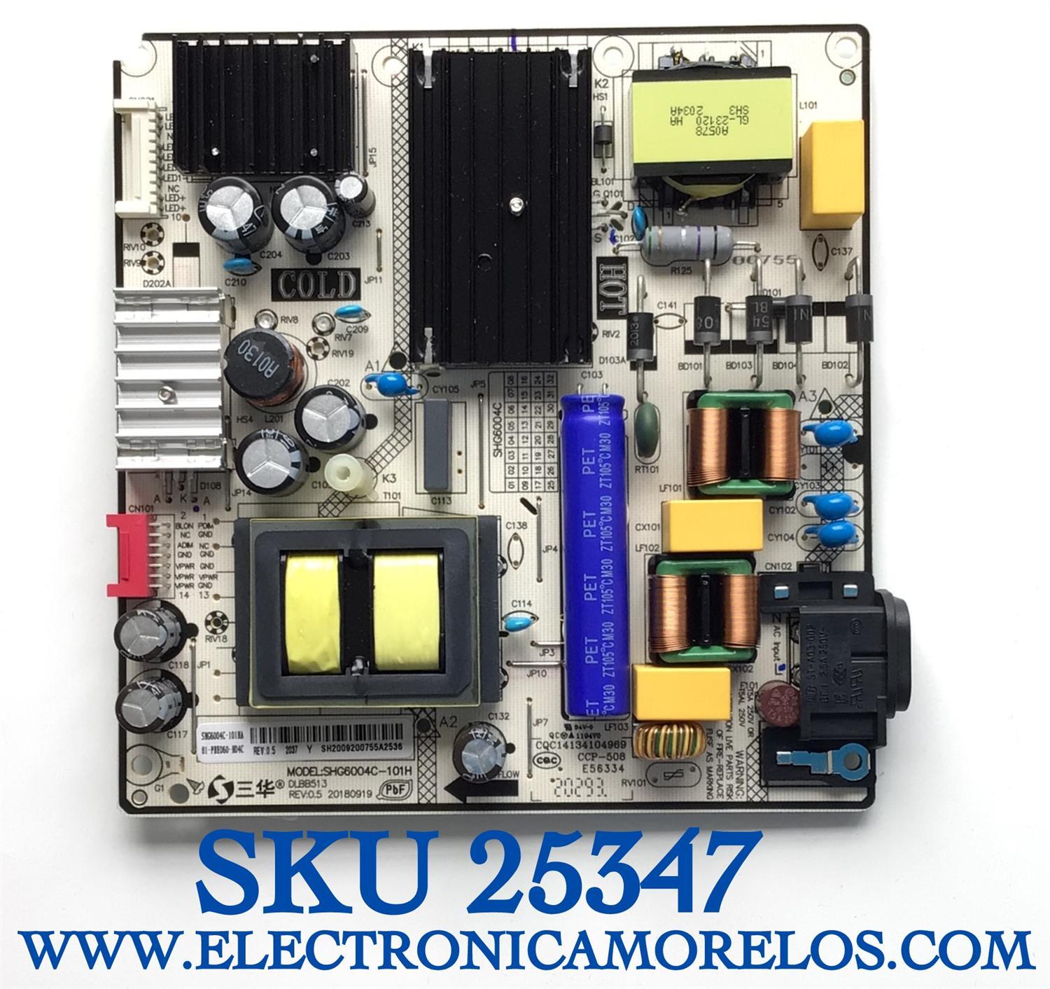 FUENTE DE PODER PARA TV JVC / NUMERO DE PARTE 81-PBE060-H04C / SHG6004C-101H / DLBB513 / SHG6004C-101HA / 20180919 / CQC14134104969 / E56334 / DISPLAY ST5461D07-7 VER.2.1 MODELOS 55EVLS4 / SI55UR / 55R82 / HKP55UHD89