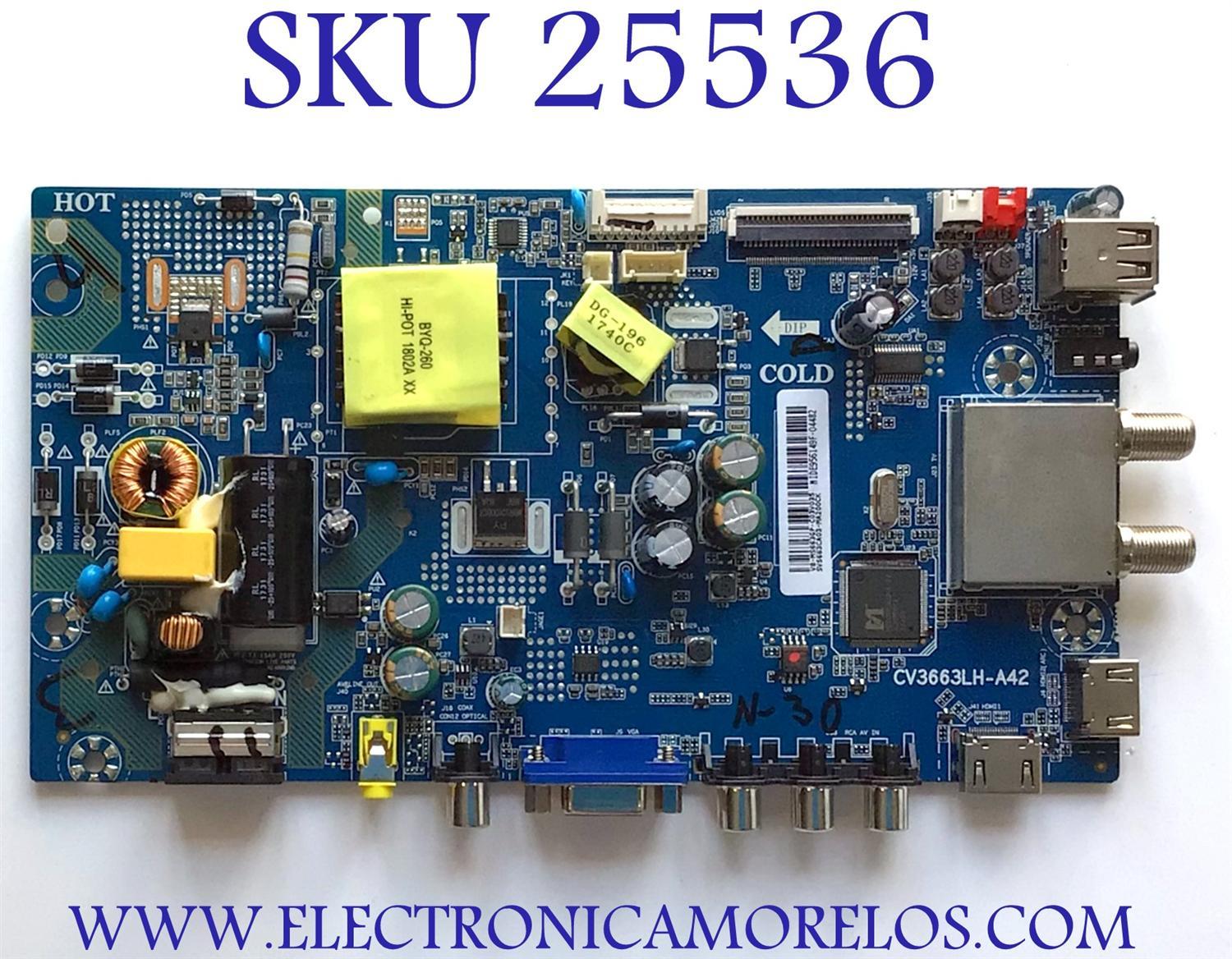 MAIN FUENTE  PARA TV PANAVOX / NUMERO DE PARTE SVS663CA03-MA200CK / CV3663LH-A42 / V8-MS663GP-C03V035 / MIDE956149F-04482 / ESTA TARJETA ES CHINA Y ES UTILIZADA EN DIFERENTES MARCAS Y MODELOS / ENTRAR A DESCRIPCIÓN DEL PRODUCTO