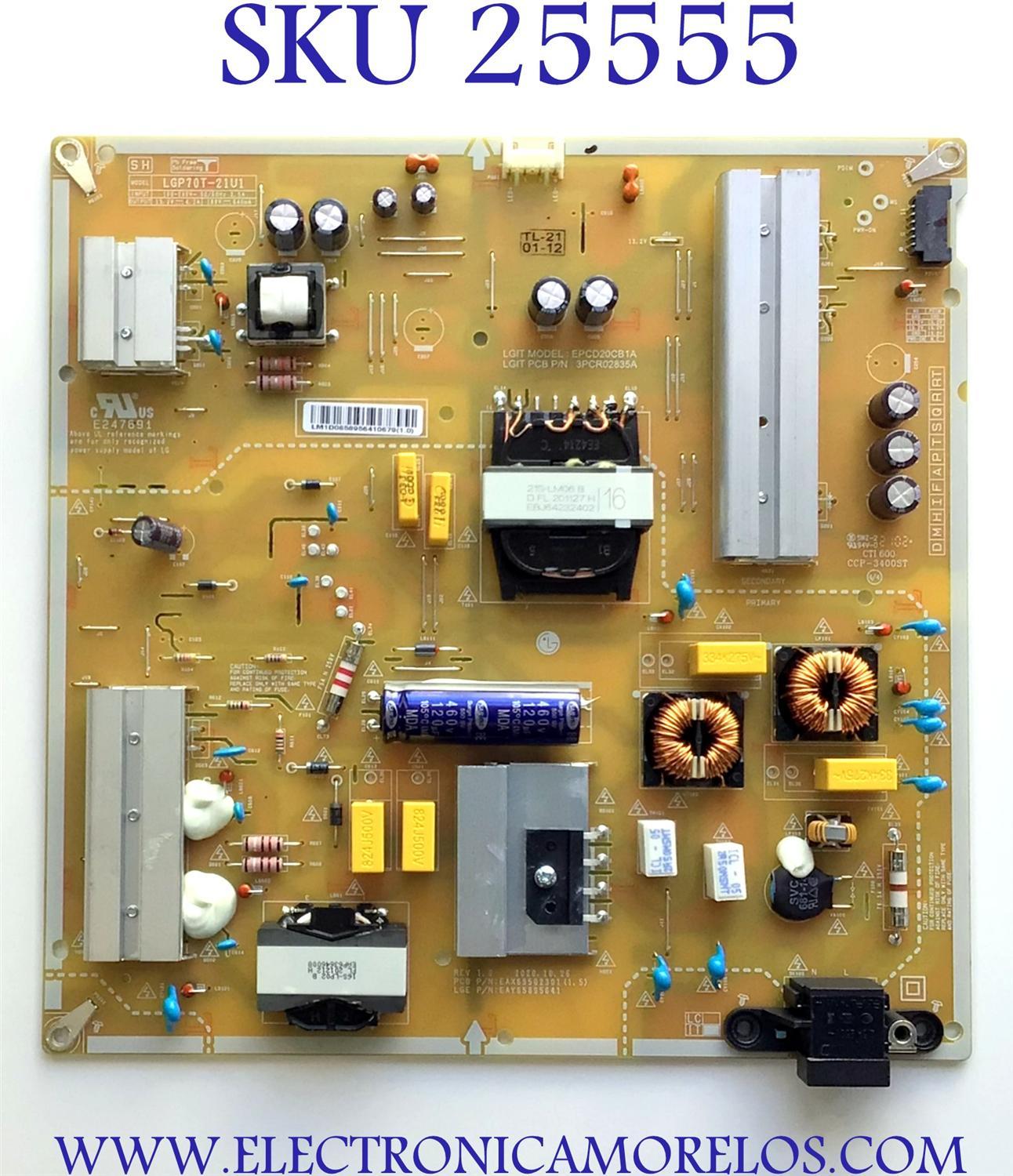 FUENTE DE PODER PARA TV LG NUMERO DE PARTE  EAY65895641 / EAX69502301 (1.5) / EPCD20CB1A / 3PCR02835A / CTI 600 / CCP-3400ST / 65895641 / PANEL NC700TQG-VSKH1 / MODELOS 70UP8070PUA / 70UP8070PUA.BUSMLKR