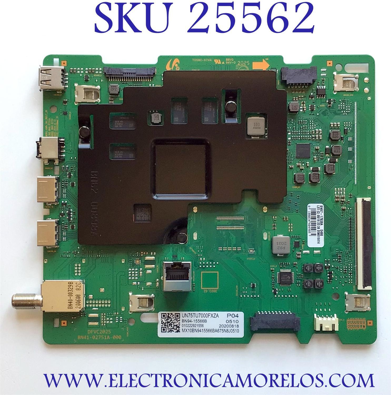 MAIN PARA SMART TV SAMSUNG 4K UHD CON HDR / NUMERO DE PARTE BN94-15566B / BN41-02751A-000 / DFVC2025 / BN97-17938-A / BN96-51294N / PANEL CY-BT075HGEV3H / MODELOS UN75TU7000FXZA / UN75TU7000FXZA  BC02