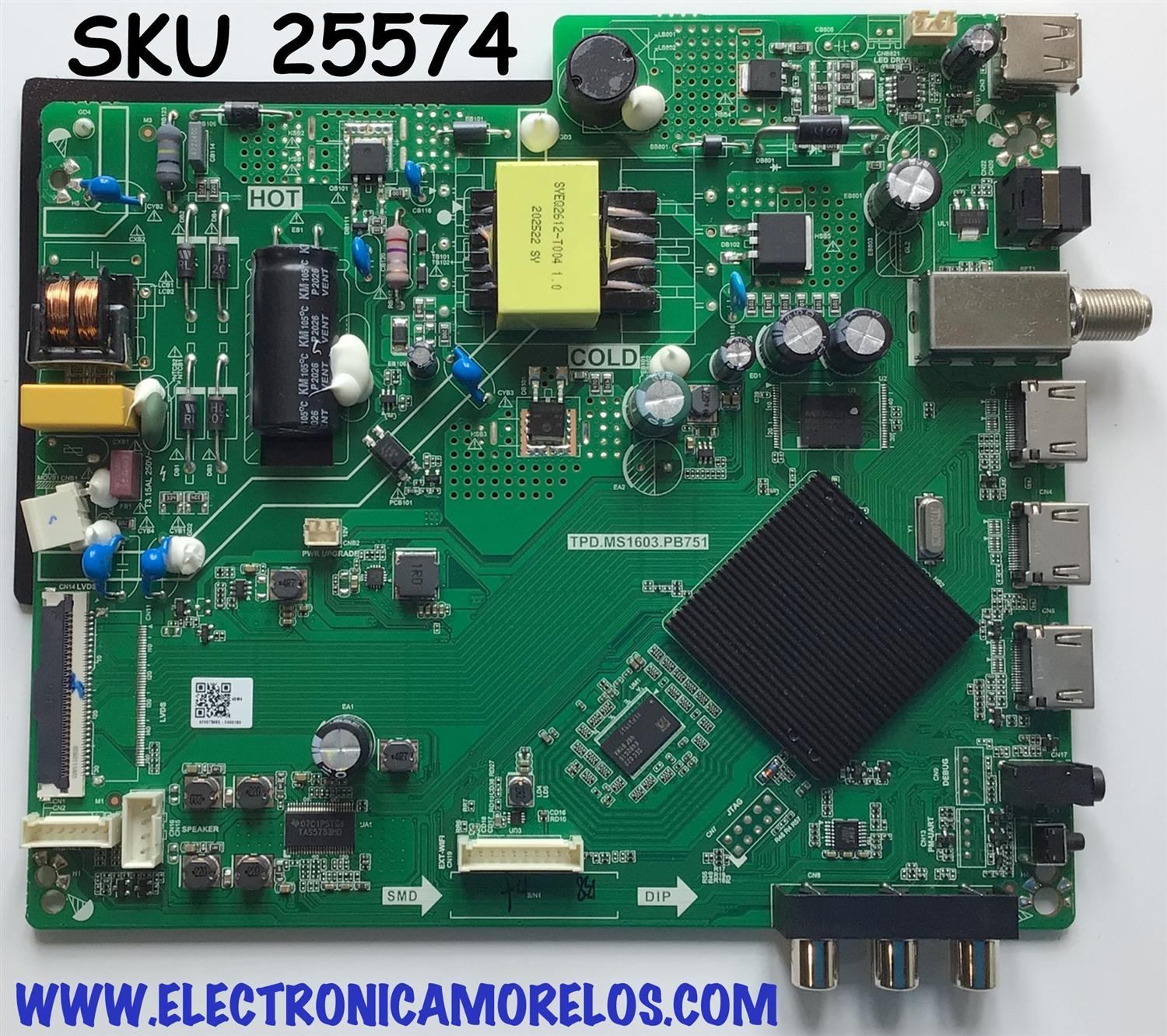 MAIN PARA TV HITACHI NUMERO DE PARTE 515Y16031M16 / TPD.MS1603.PB751 / A20075065-0A00180 / 2010069022 / 536D3156CH1L / PANEL V320BJ8-Q01 / MODELO 32RC23