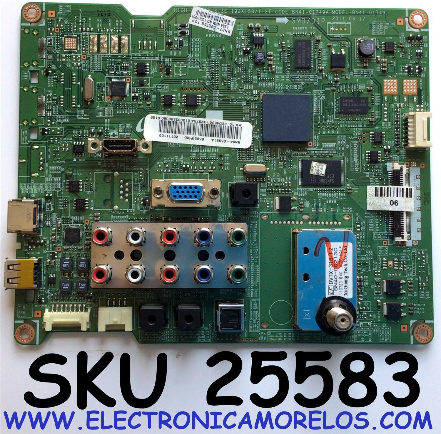 MAIN PARA TV SAMSUNG / NUMERO DE PARTE BN94-05381A / BN41-01749A / BN97-06275G / PANEL LTF320AP11 / MODELO LN32D450G1DXZA