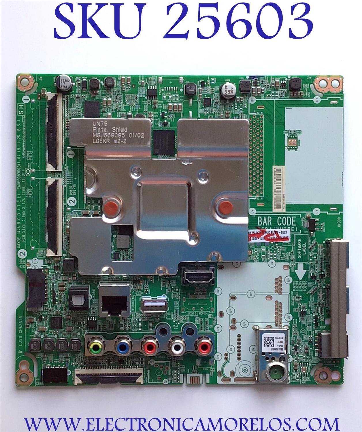 MAIN PARA TV LG NUMERO DE PARTE EBT66488012 / EAX69083603 / 1CEBT000-0105 / RU1321A36G / PANEL NC750DQG-ABGRE / MODELO 75UN7070PUC.BUSVLKR