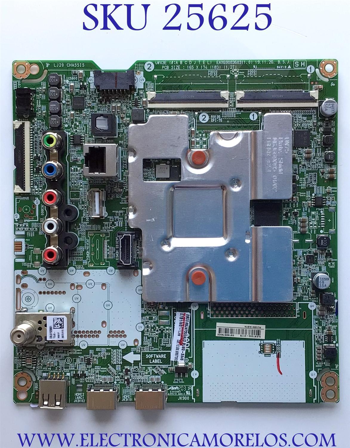MAIN PARA TV LG NUMERO DE PARTE EBT66573002 / EAX69083603(1.0) / 0JEBT000-0173 / RU09N1A3YN / PANEL NC650DQG-ABHXF / MODELO 65UN7300AUD.BUSGLKR