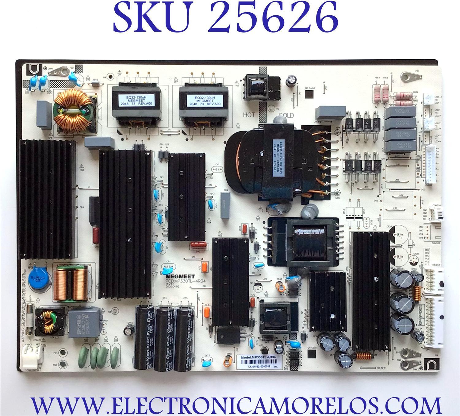 FUENTE DE PODER PARA TV RCA 4K UHD HDR SMART TV / NUMERO DE PARTE MP330TL-4R34 / MP330TL-4R34-HX / PANEL V750DK3-Q01 / MODELOS RWOSU7547 / RNSMU8512