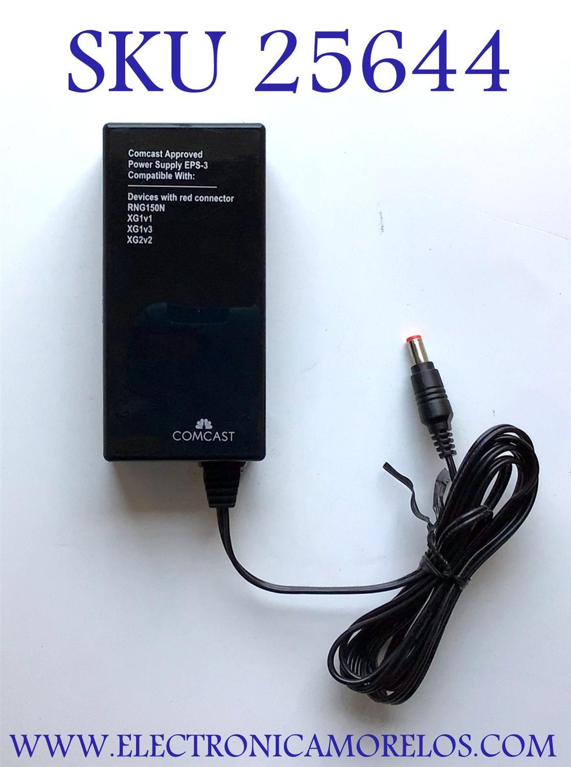 ADAPTADOR COMCAST NUMERO DE PARTE PS-2.1-12-3-DC-U-S / EPS-3 / INPUT: 100-120V ~ 50/60HZ 0.8A / 12V 3.0A / MODELO PS-2.1-12-3-DC-U-S