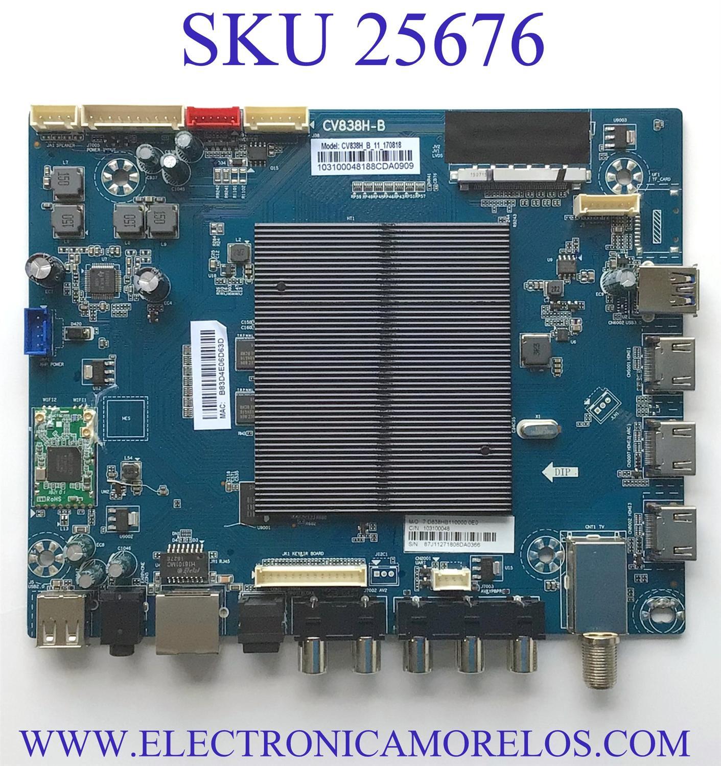 MAIN PARA TV ELEMENT SMART TV / NUMERO DE PARTE 103100048 / CV838H-B / CV838H_B_11_170818 / 7.D838HB110000.0E0 / E18121-SY / E254667 S / H2E03104A0 / PANEL CV500U1-T01 / MODELO E4STA5017