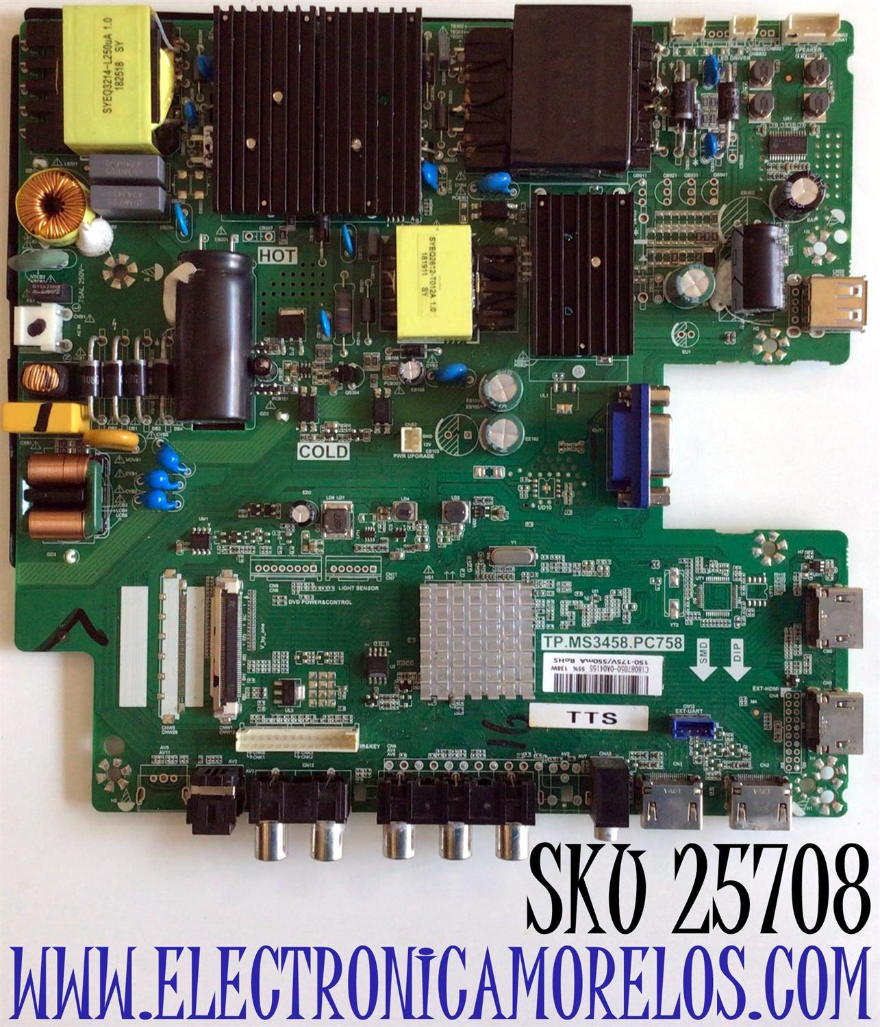 MAIN FUENTE (COMBO) SCEPTRE 4K UHD TV / NUMERO DE PARTE T201807050A / TP.MS3458.PC758 / 8142123342060 / HV550QUB_H11 / U550CV-UMR / 20180403_104347 / C18087050 / 2605325A0 / PANEL CN55XB621 / MODELO W55 / U550CV-UMR