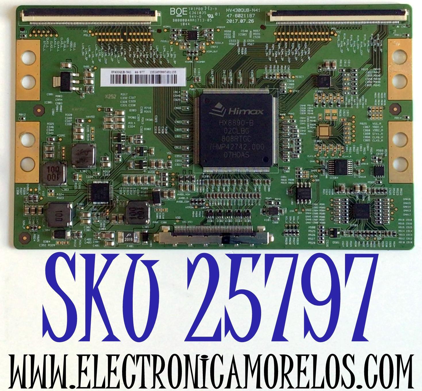 T-CON PARA TV SCEPTRE / NUMERO DE PARTE 44-9771351A / 47-6021187 / HV430QUB-N41 / B088004AA1713-05 / PANEL HV430QUB-N41 / MODELO U435CV-U UOTV83BA